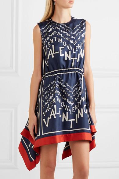 Valentino Asymmetric Printed Mini Dress Blue | Lyst