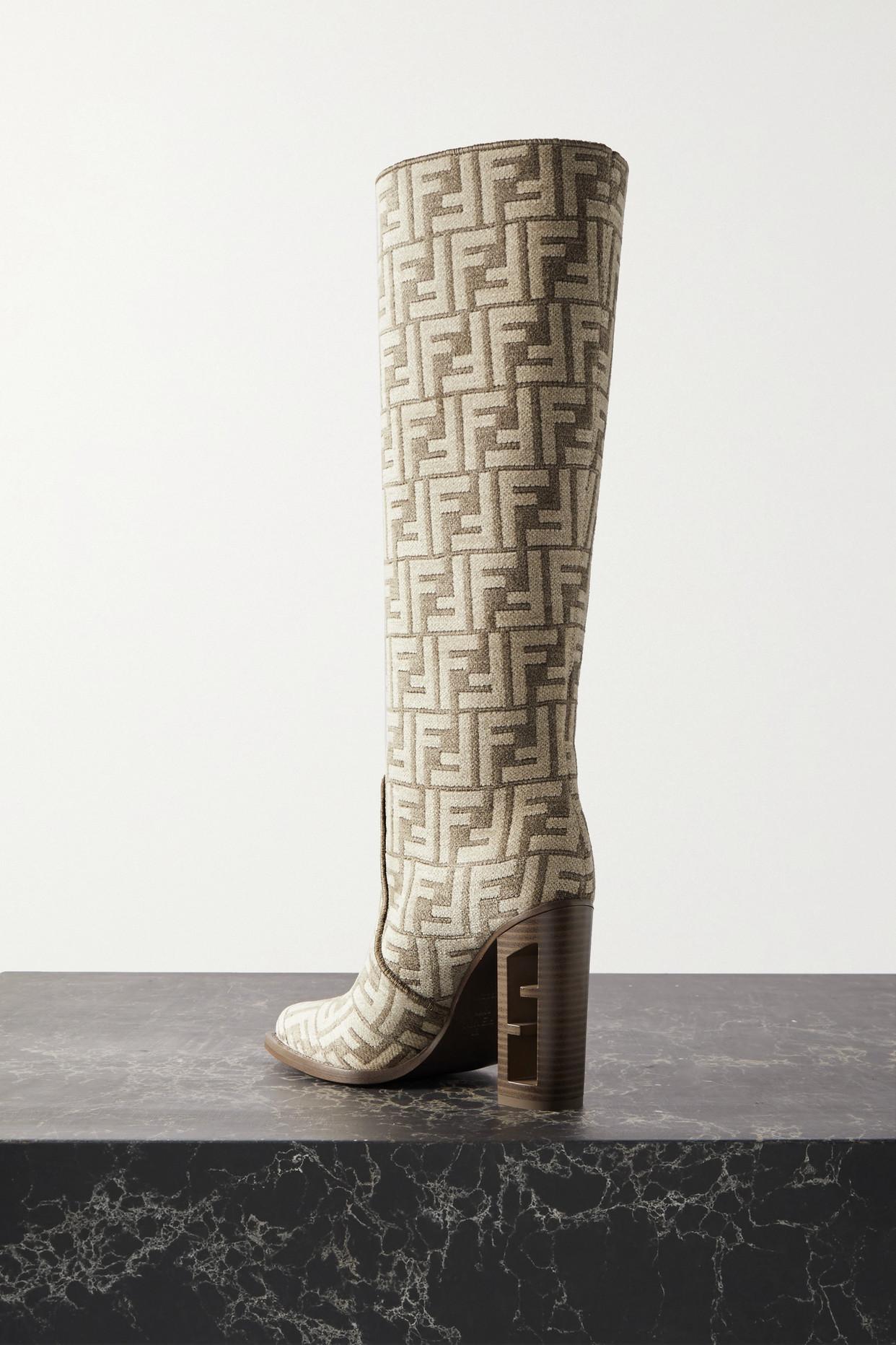 Fendi Cut Ff Chenille Knee-high Boot in Brown | Lyst