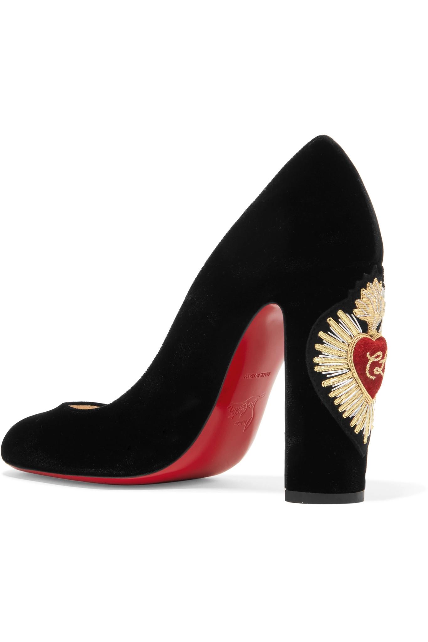 Christian Louboutin Cadrilla Corazon 100 Appliquéd Velvet Pumps in Black |  Lyst