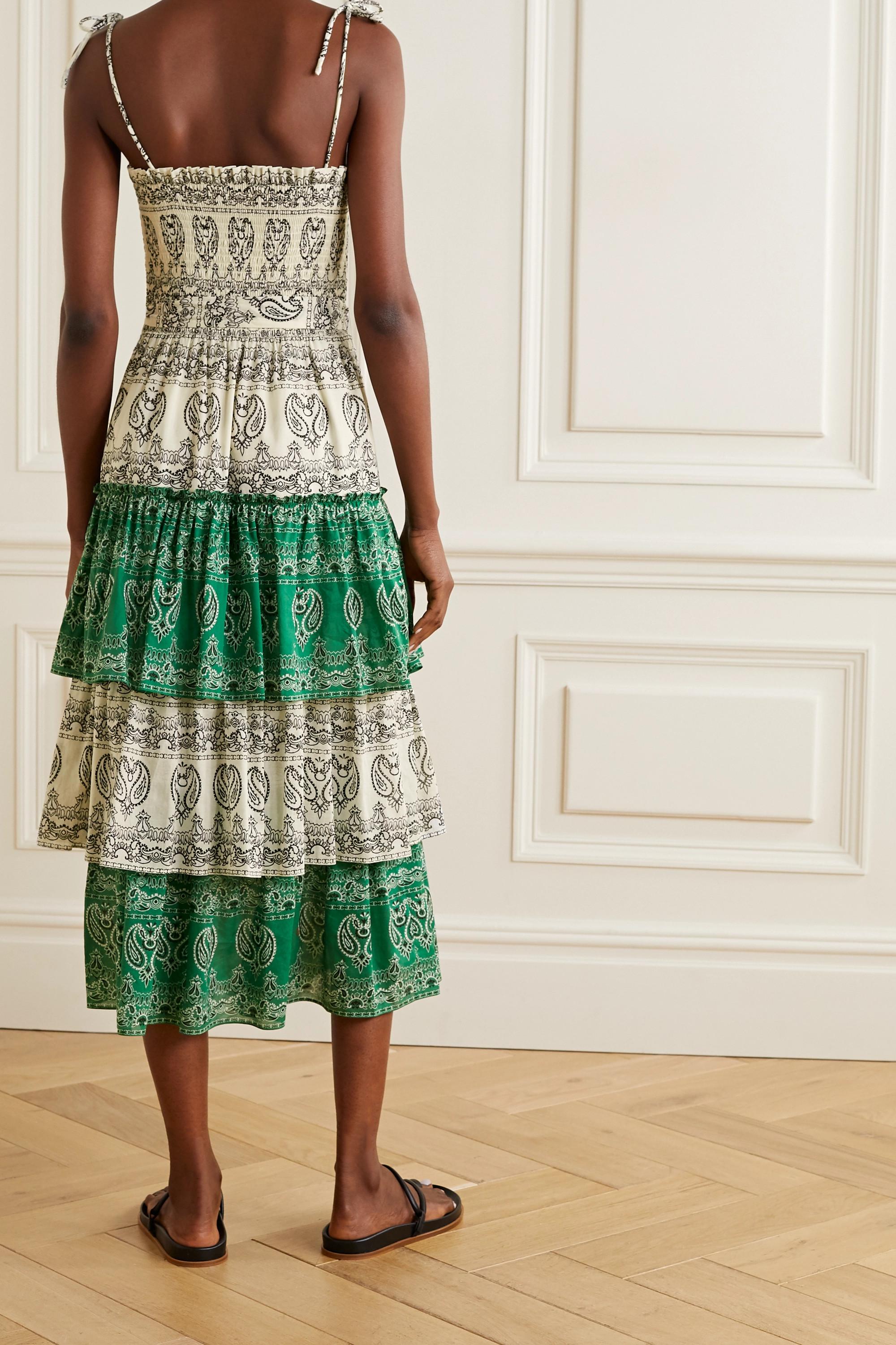 Tory Burch Printed Ruffle Tiered Dress in Green | Lyst Canada
