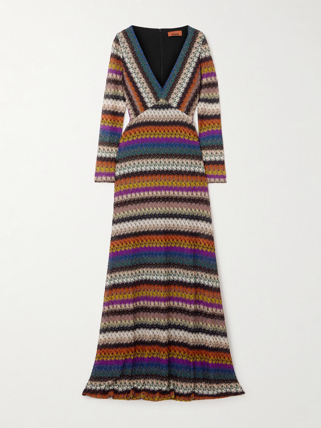 missoni striped metallic crochet knit maxi dress Striped metallic crochet-knit maxi dress - multi