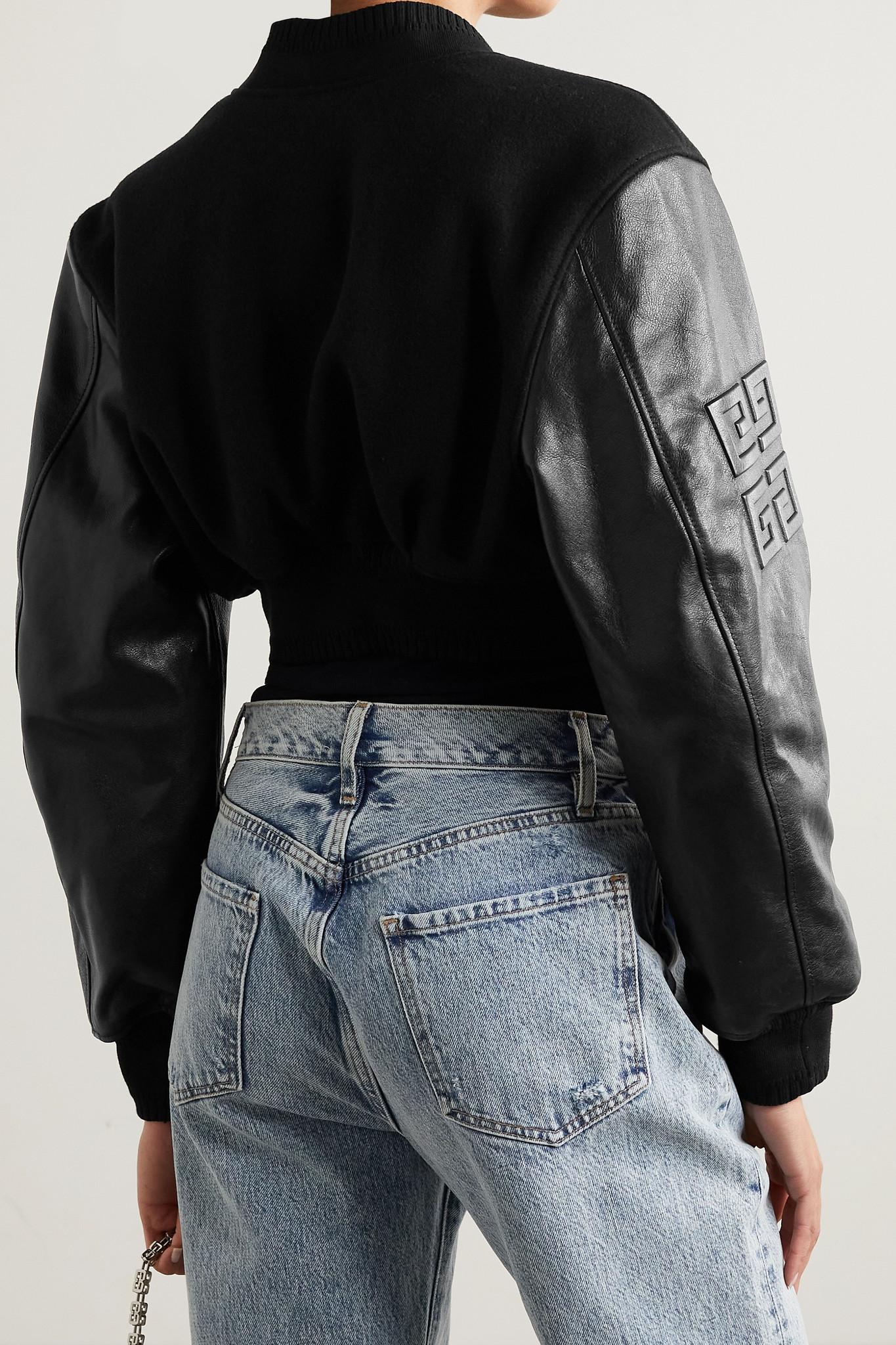 Givenchy Cropped Embroidered Wool-blend Fleece And Leather Bomber 
