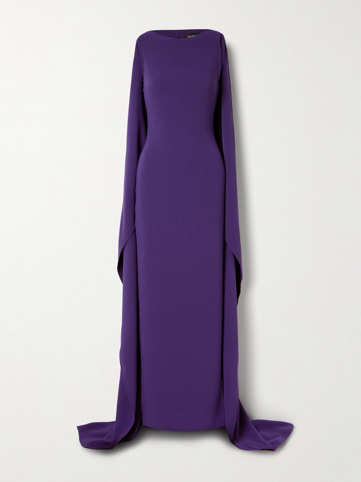 【SOLACE LONDON】モーガンケープドクレープガウン Morgan caped crêpe gown in blue - Solace London | Mytheresa