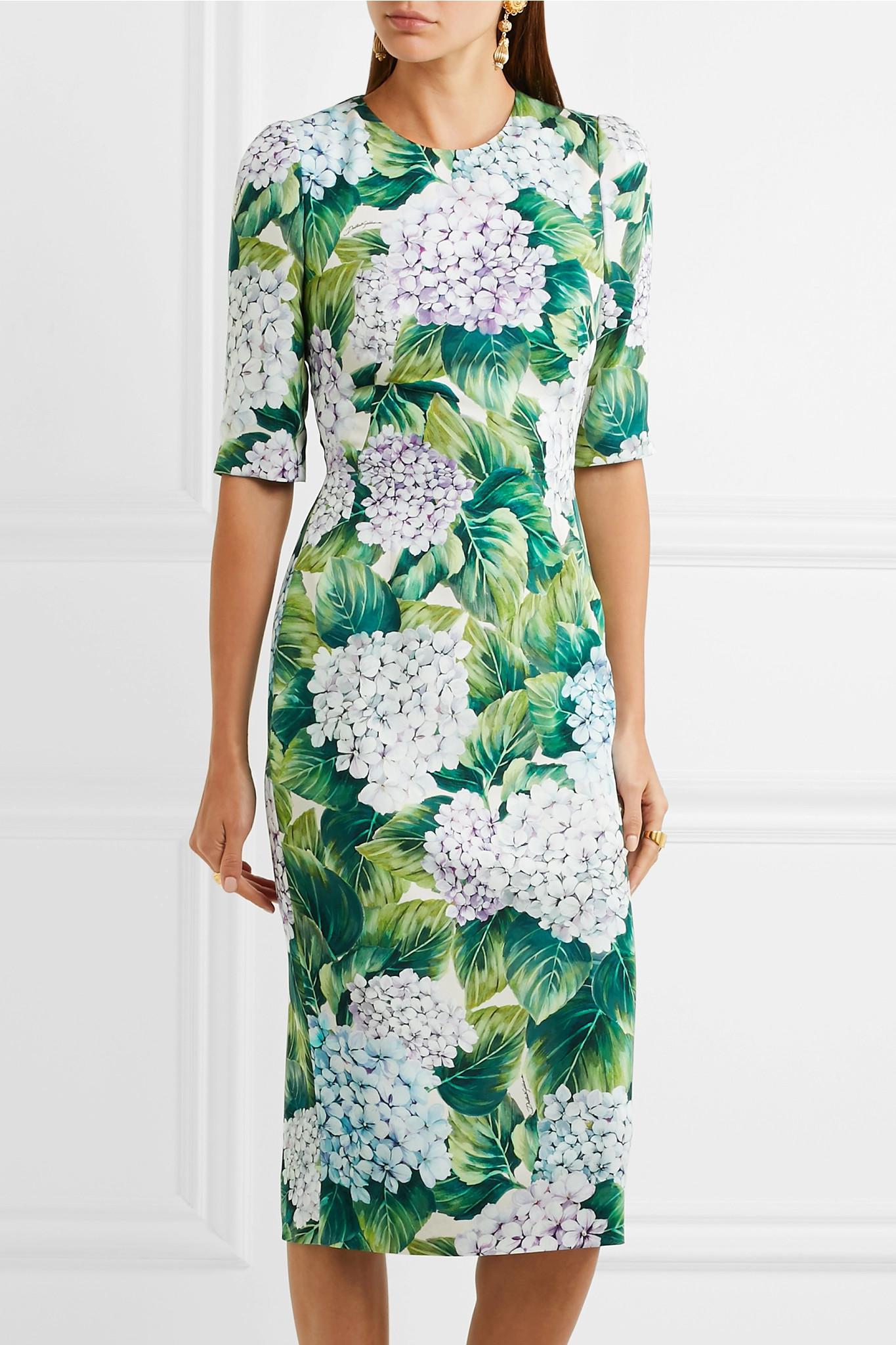 Dolce & Gabbana Floral-print Silk-blend Charmeuse Midi Dress in Green ...