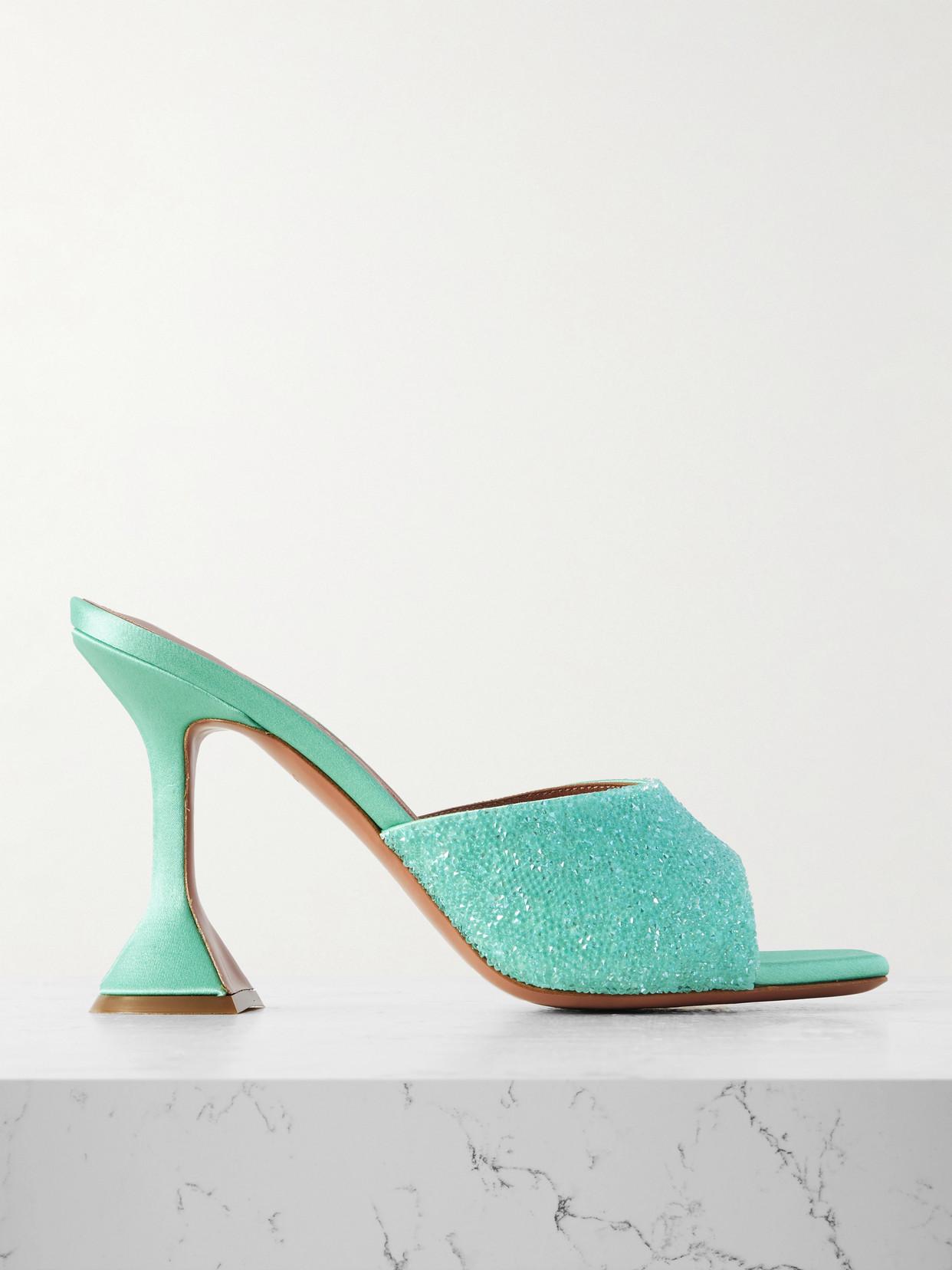 【関税込み】Amina Muaddi グリーン Lupita ウェッジサンダル Lupita embellished wedge sandals in green - Amina Muaddi