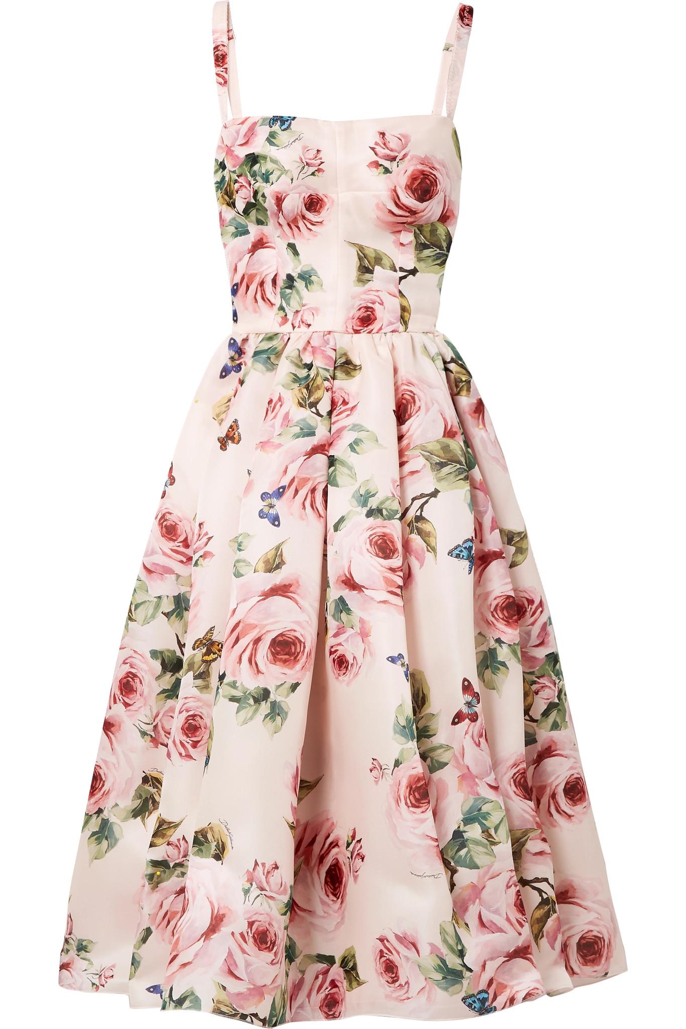 Robe Midi Plissée En Organza De Soie à Imprimé Fleuri Dolce & Gabbana en  coloris Rose | Lyst