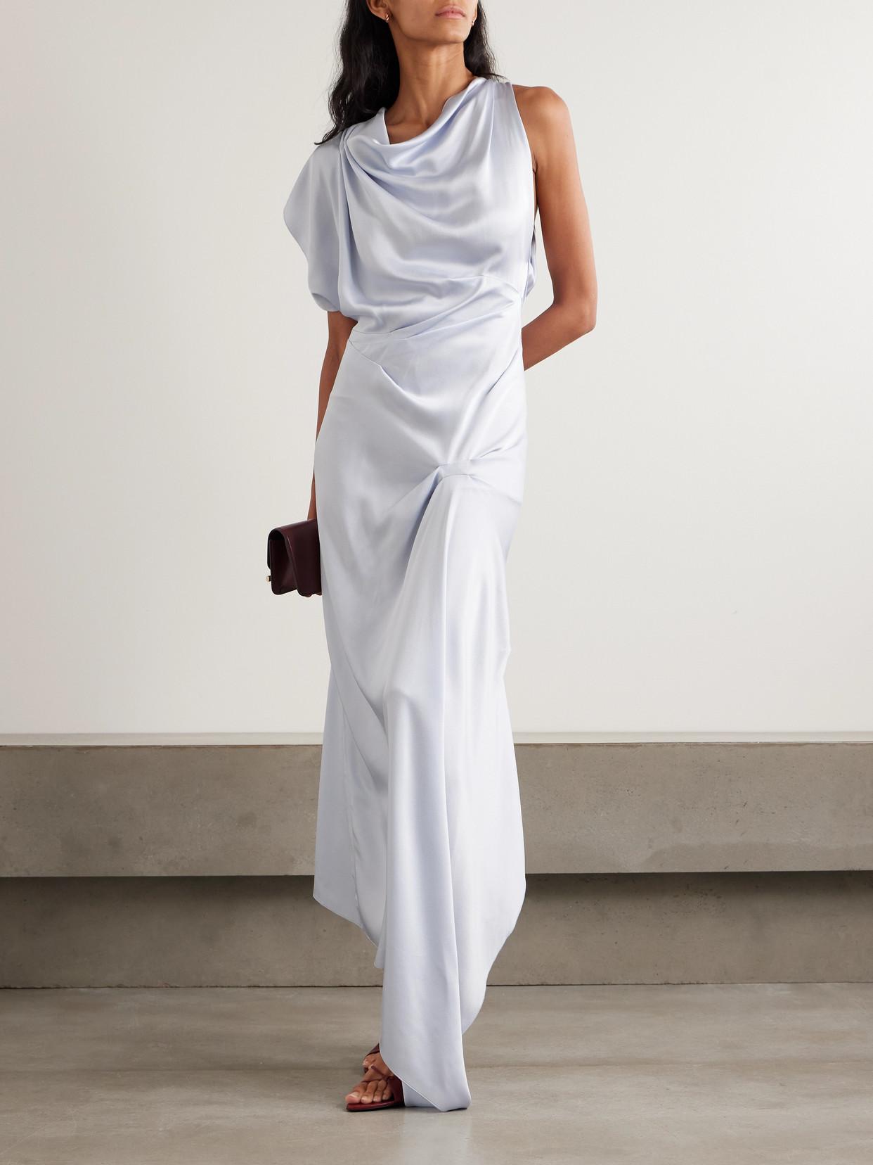 Victoria Beckham Asymmetric Draped Satin-Crepe Midi Dress in White