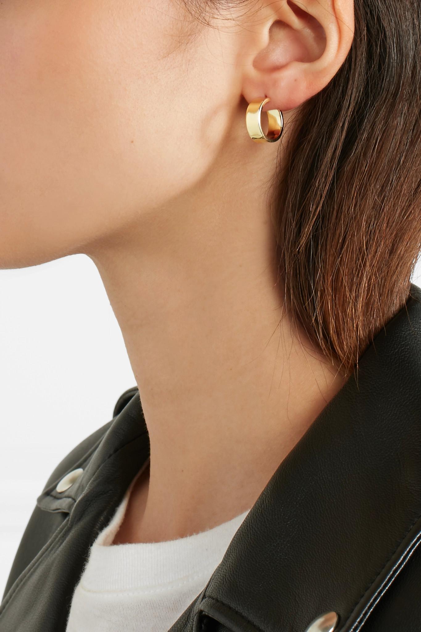 Lyst Jennifer Fisher Flat Plate Huggie Gold Plated Hoop Earrings Gallery