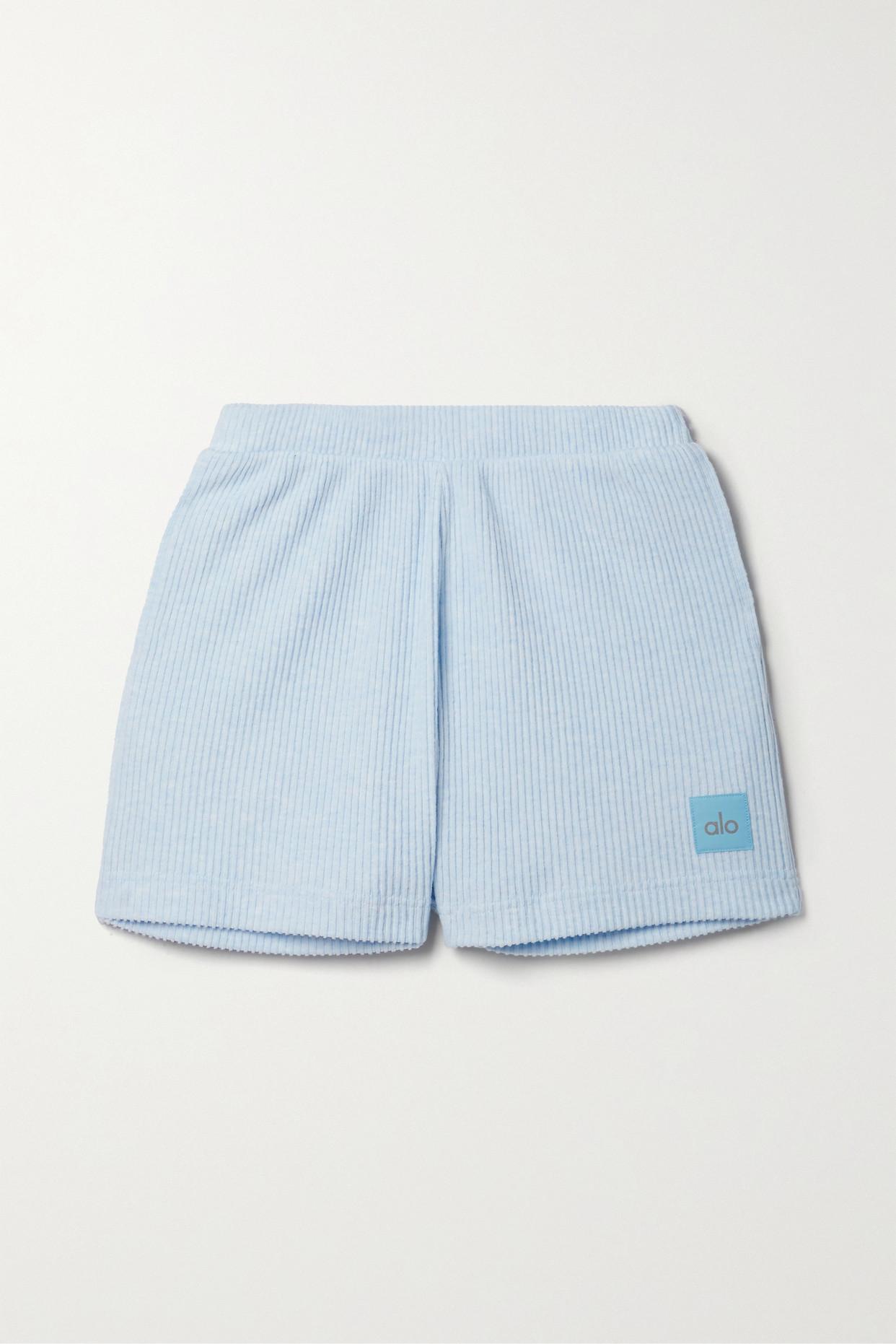 Alo Yoga Muse Ribbed-knit Shorts in Blue | Lyst