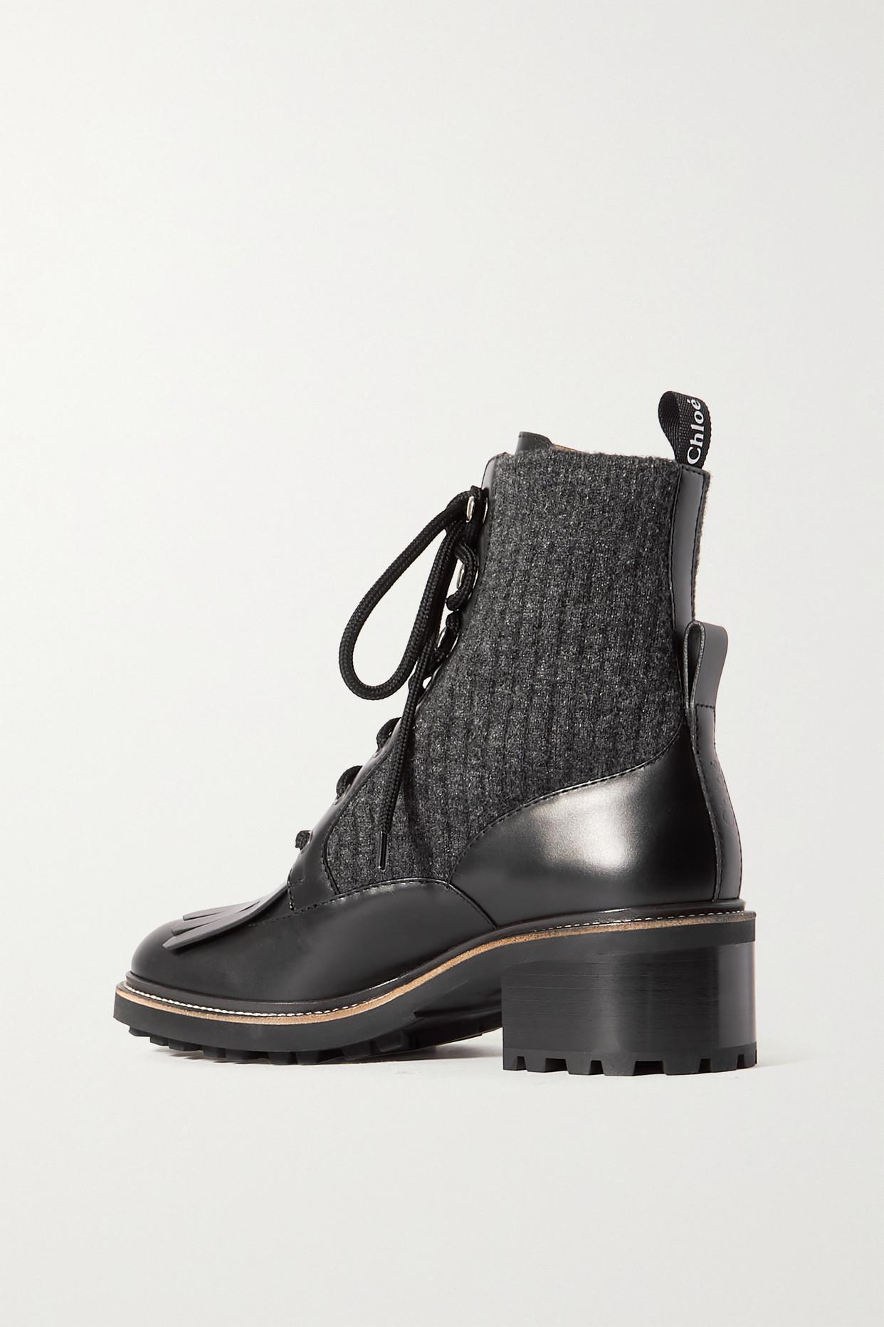Chloé Denim Franne Tasseled Leather And Ribbed Wool Ankle Boots in Black |  Lyst