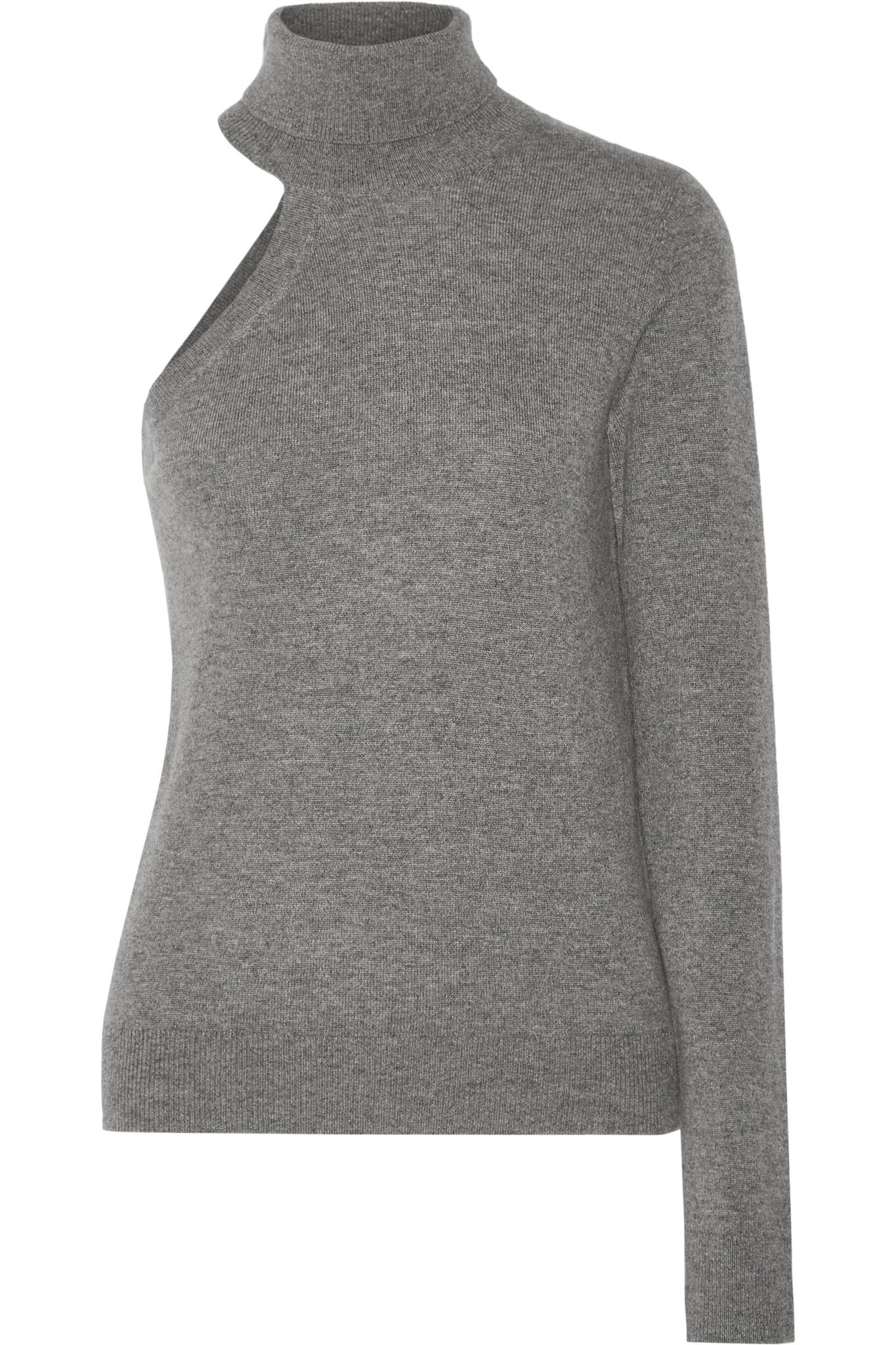 Michael Kors One-shoulder Cashmere Turtleneck Sweater in Gray | Lyst
