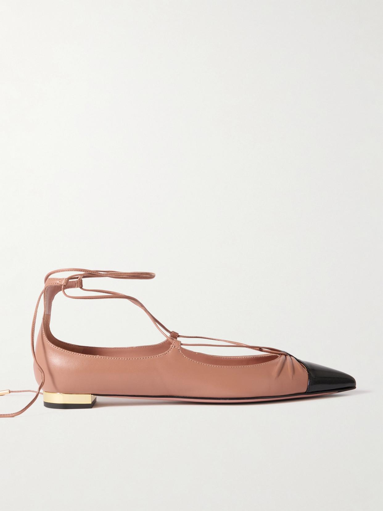 Aquazzura Gabi Lace-Up Leather Point-Toe Flats in Pink Lyst UK