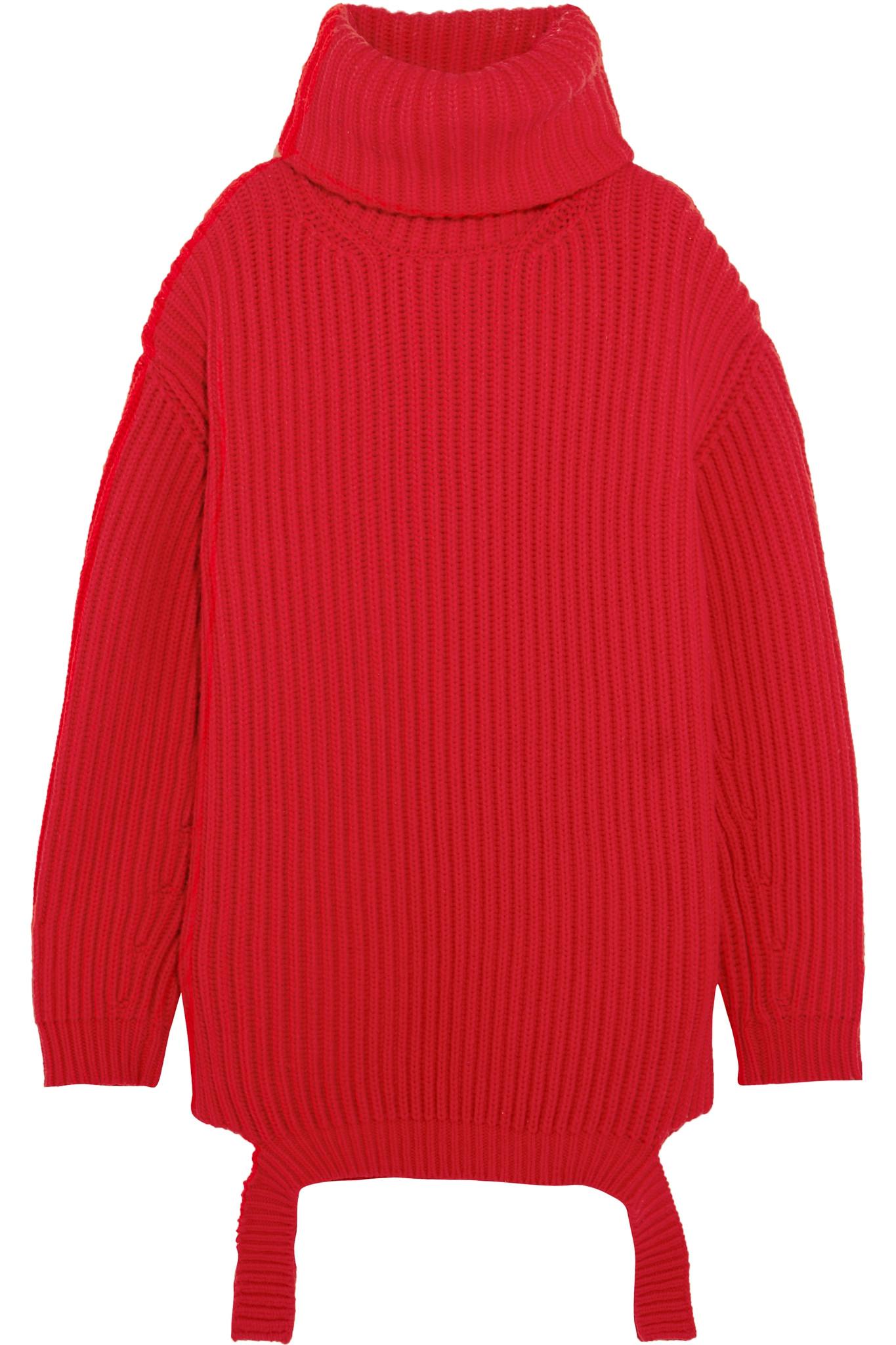 Balenciaga Oversized Ribbed Wool Turtleneck Sweater in Red | Lyst