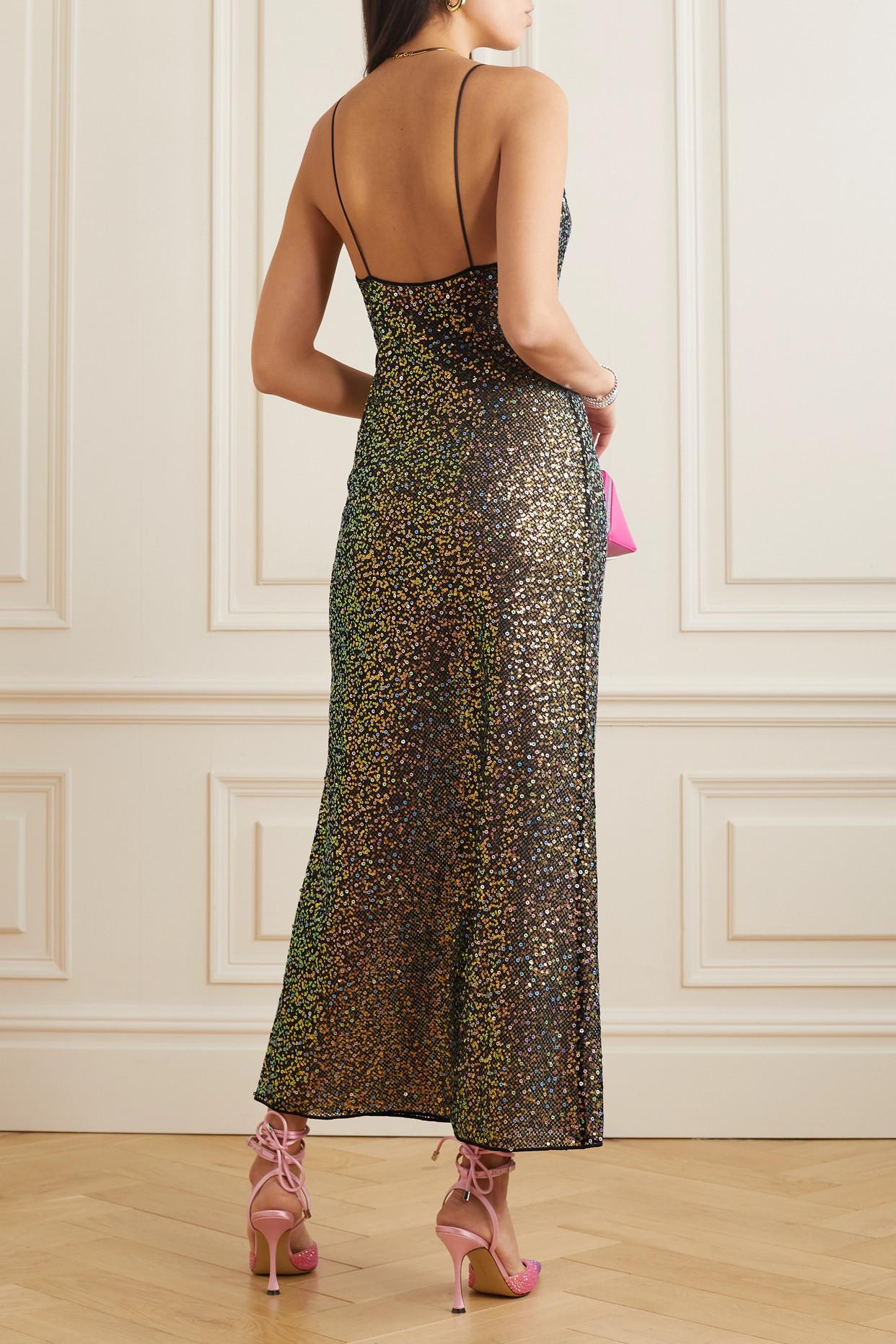 Oséree Sequined Mesh Maxi Dress in Natural | Lyst