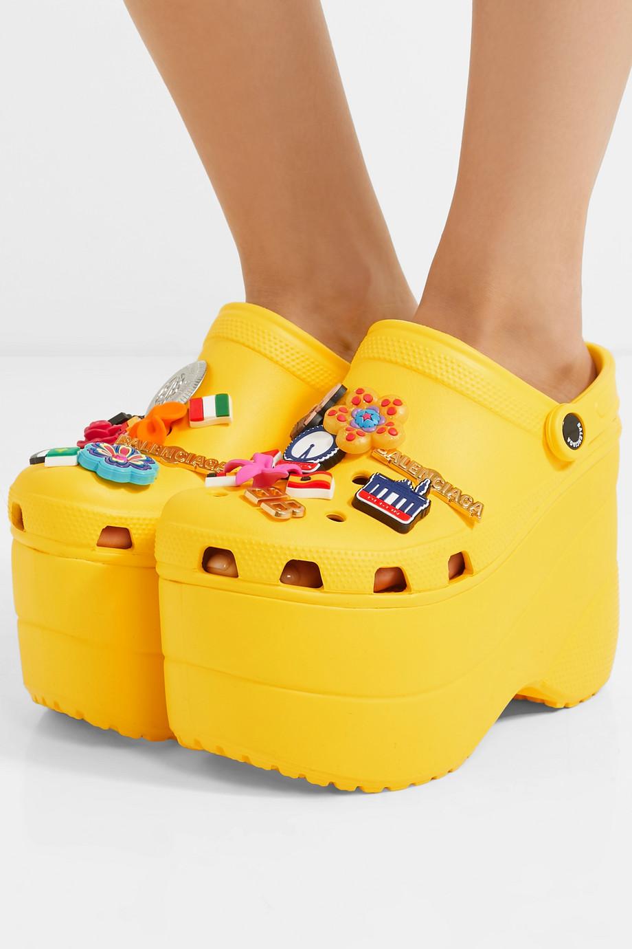 Balenciaga Crocs Embellished Rubber Platform Sandals in Yellow | Lyst