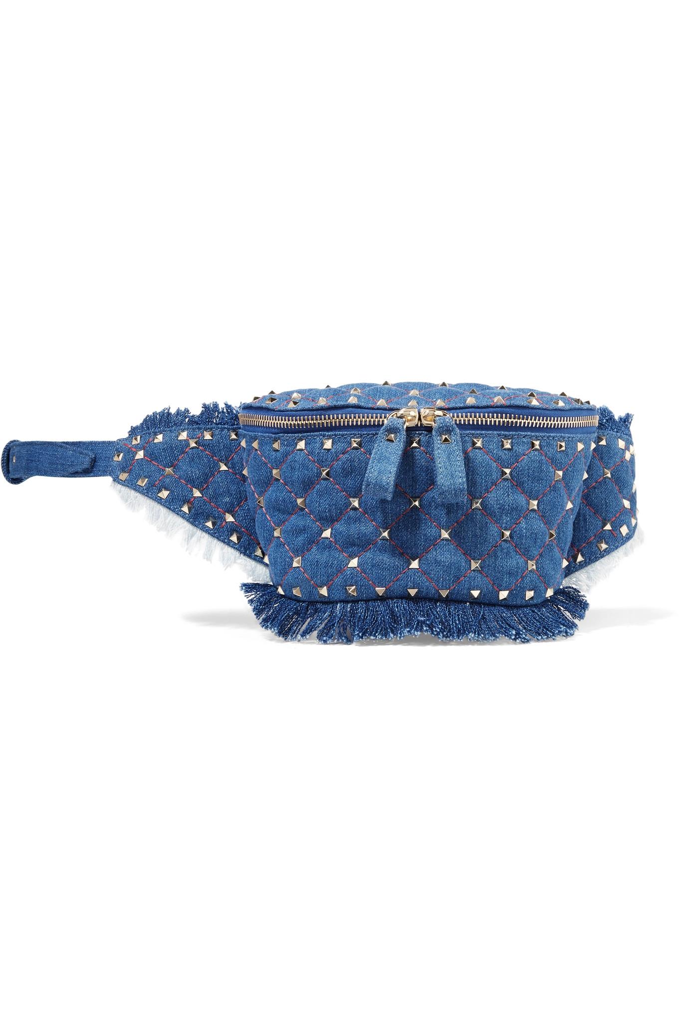 Valentino Rockstud Quilted Denim Belt Bag in Blue - Lyst
