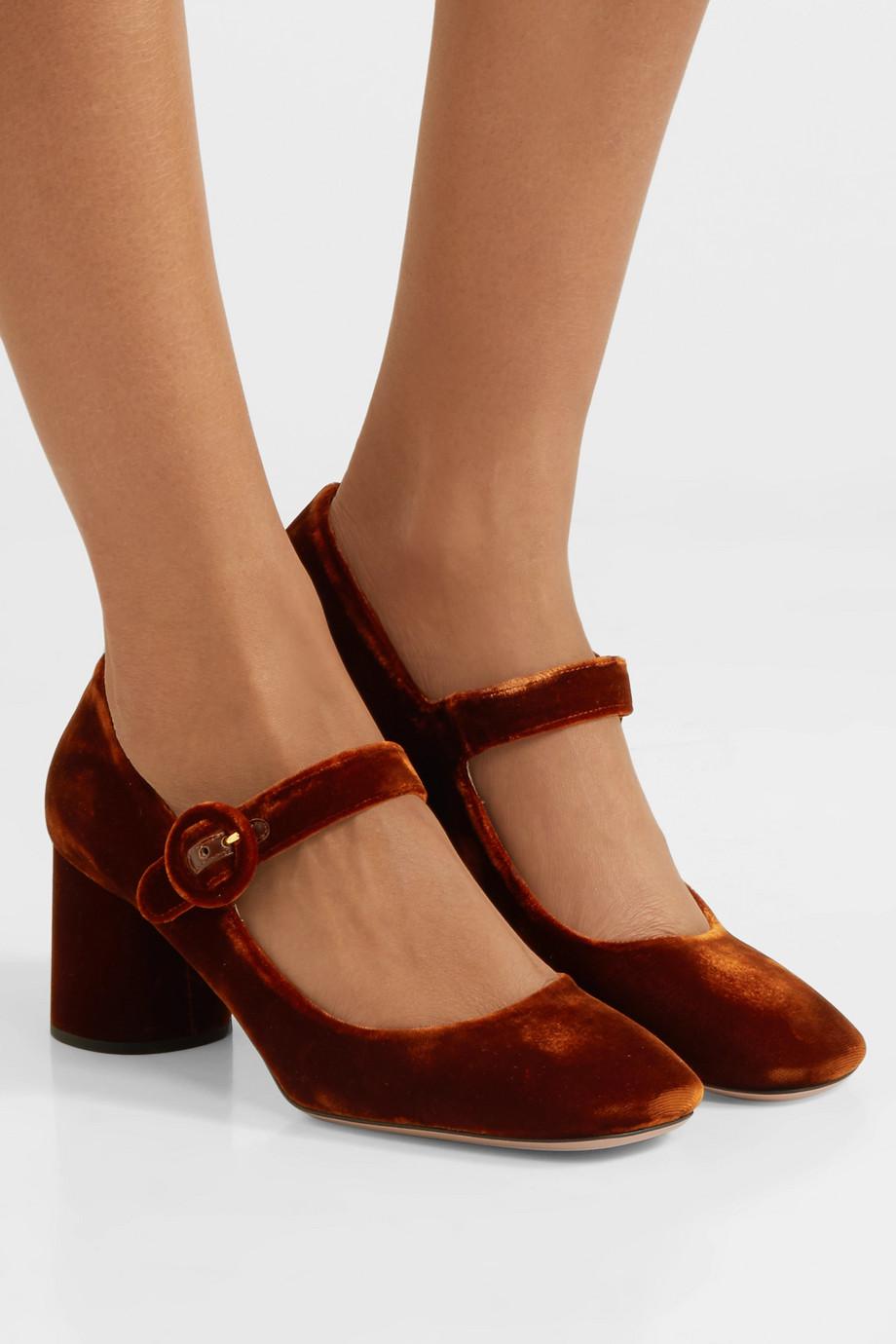 Prada Velvet Mary Jane Pumps in Brown | Lyst