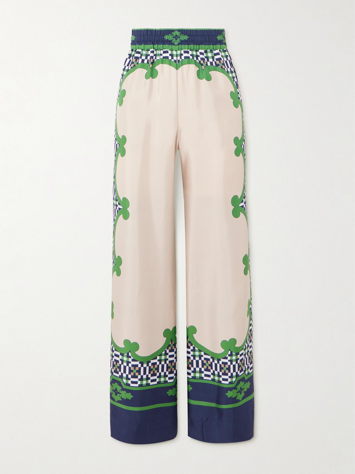 【La DoubleJ】 High-riseプリントシルク palazzoパンツ Palazzo Pants in Whitsun Placée Blue for Women | La DoubleJ US