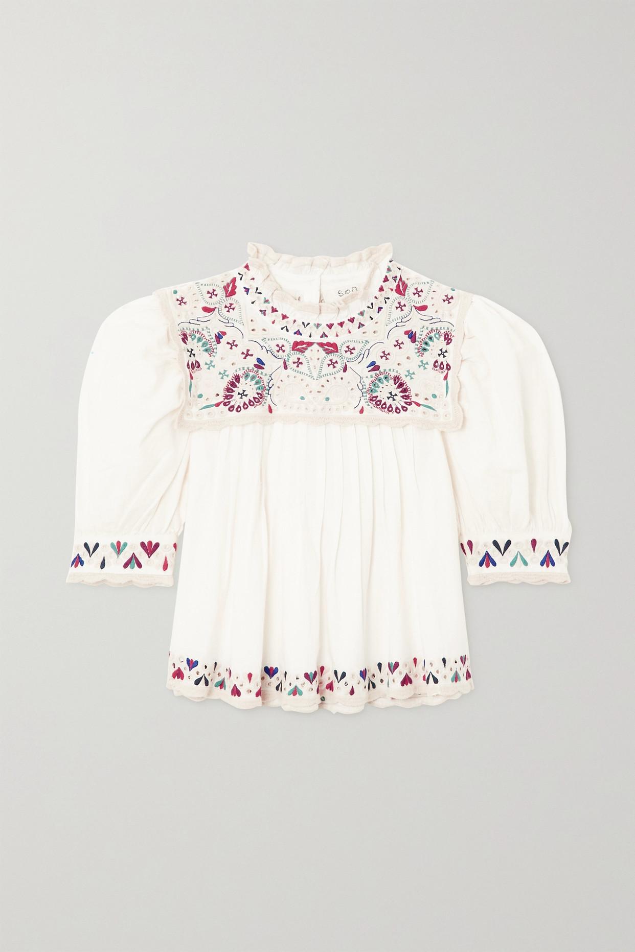 Sea Embroidered Anglaise And Linen-blend Top Natural | Lyst