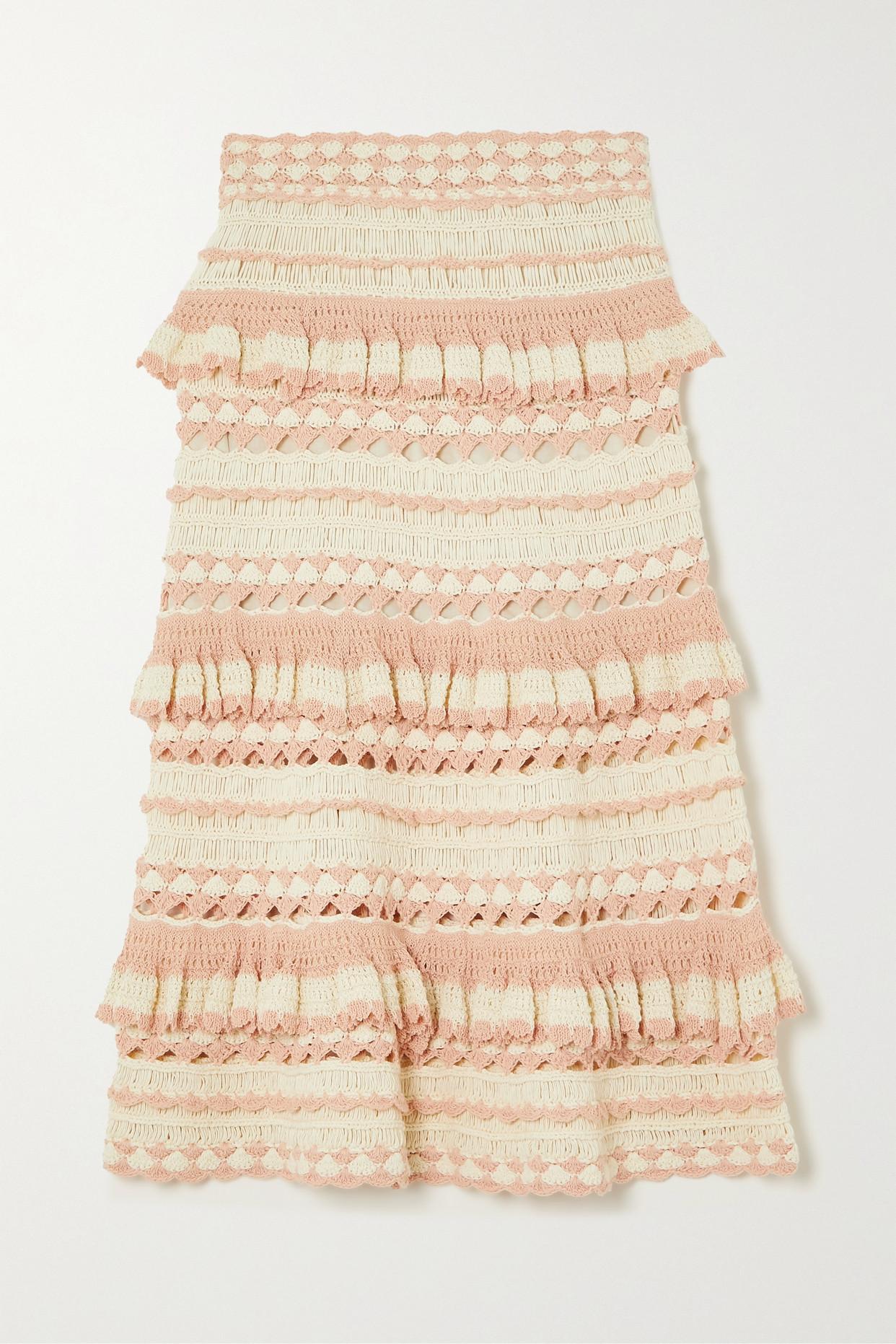 Zimmermann Clover Tiered Crocheted Cotton Midi Skirt in Natural | Lyst