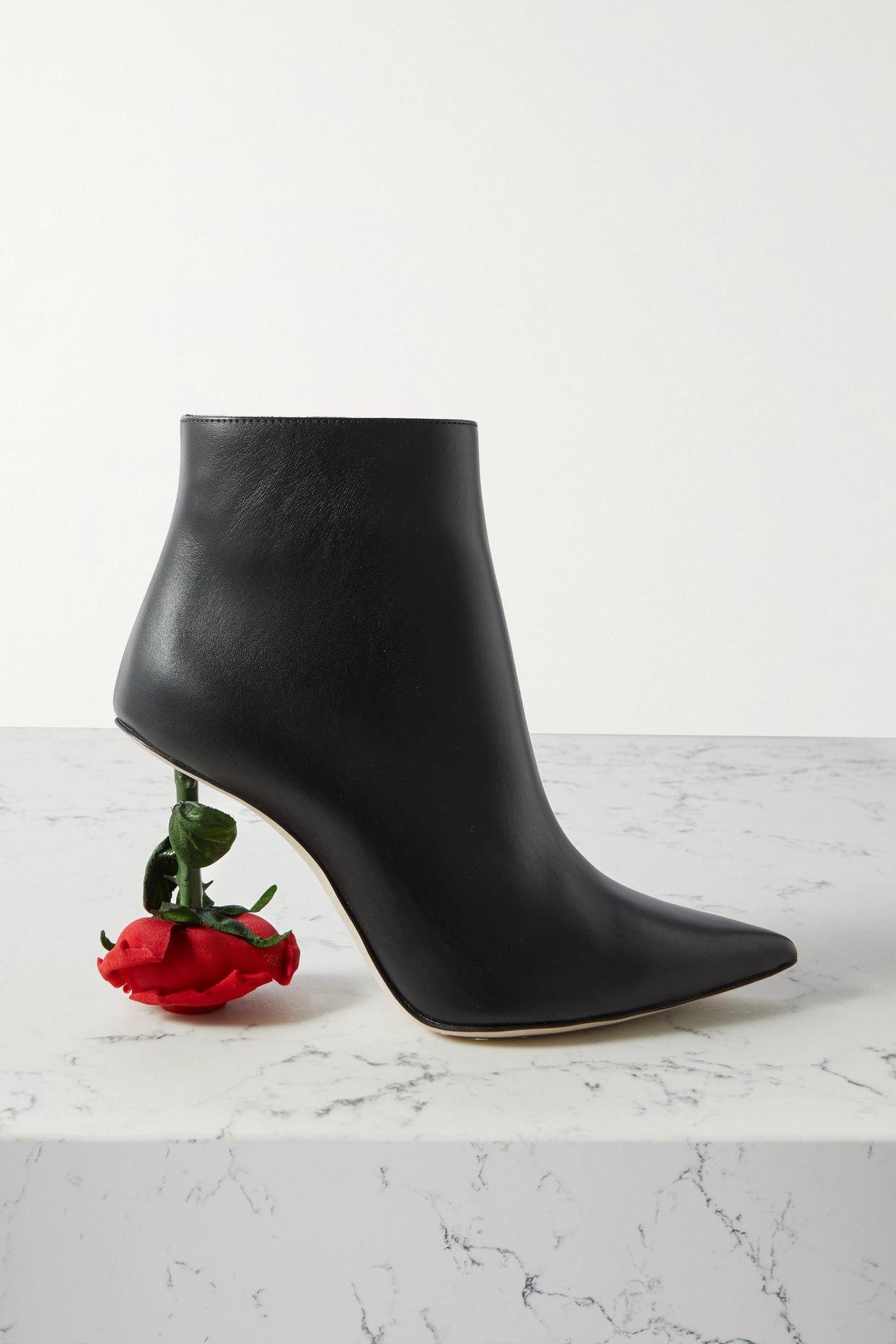 Loewe Rose Embellished Leather Ankle Boots in Black | Lyst