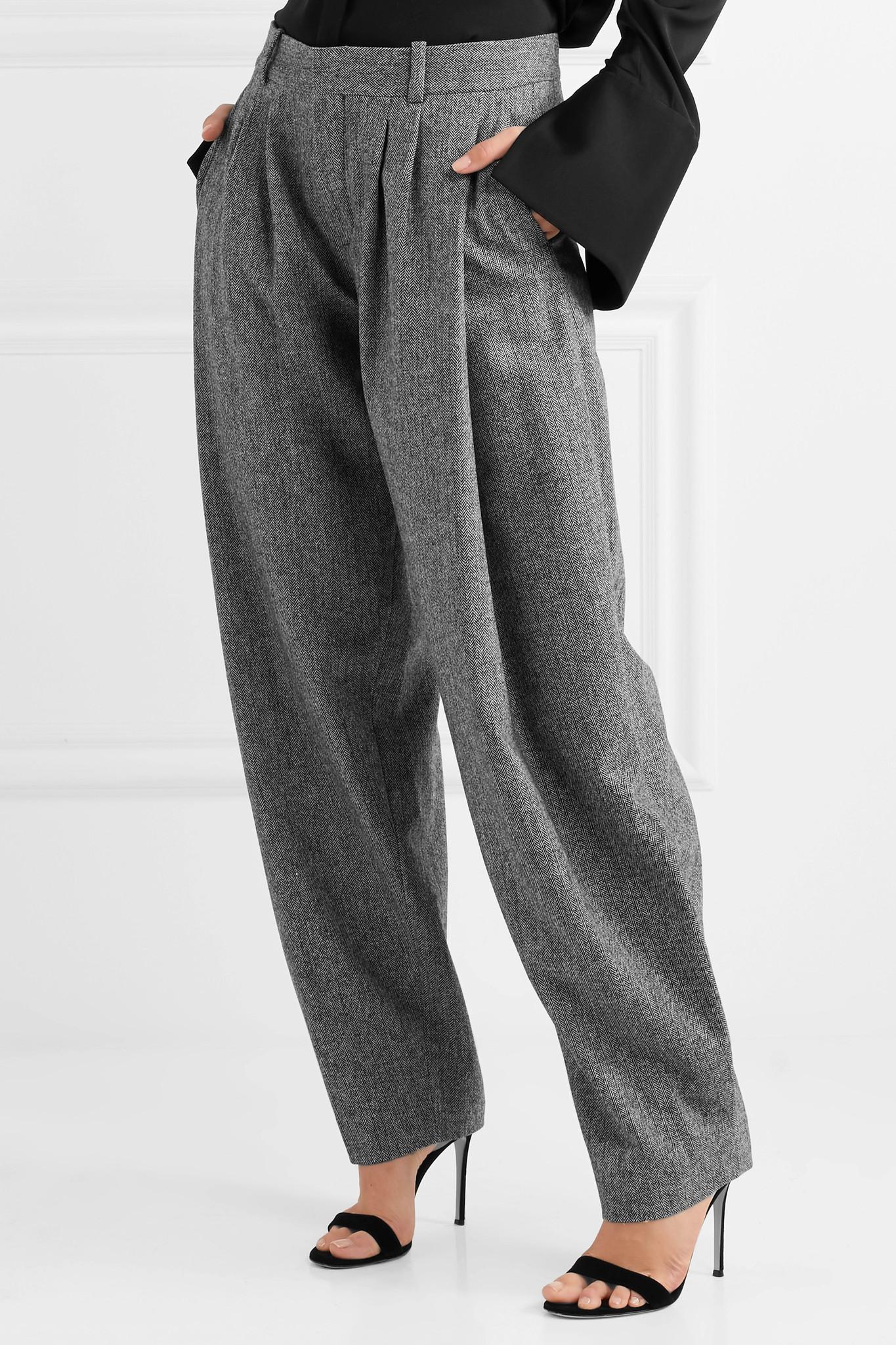 Chloé Pleated Woolblend Tweed Wideleg Pants in Gray Lyst
