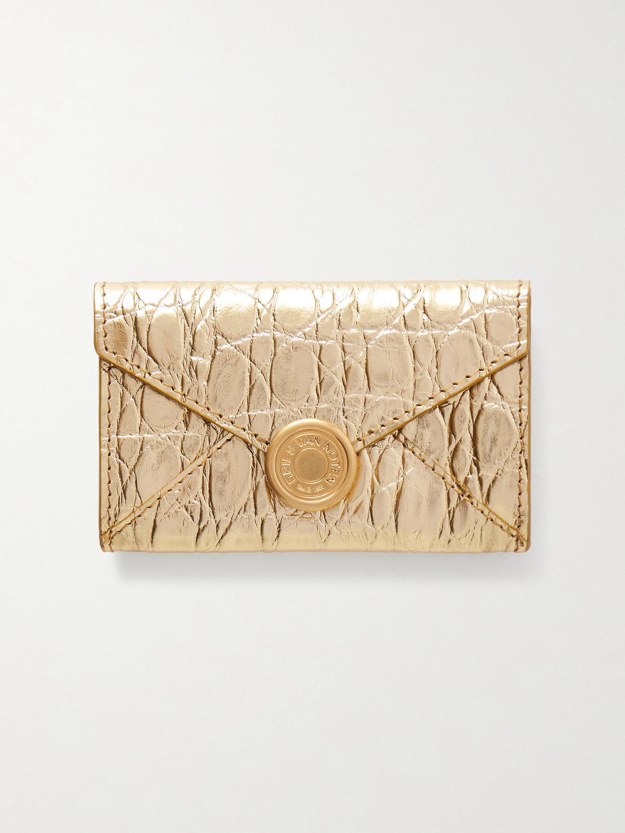 Dries Van Noten Textured Metallic Croc-Effect Leather Wallet in 