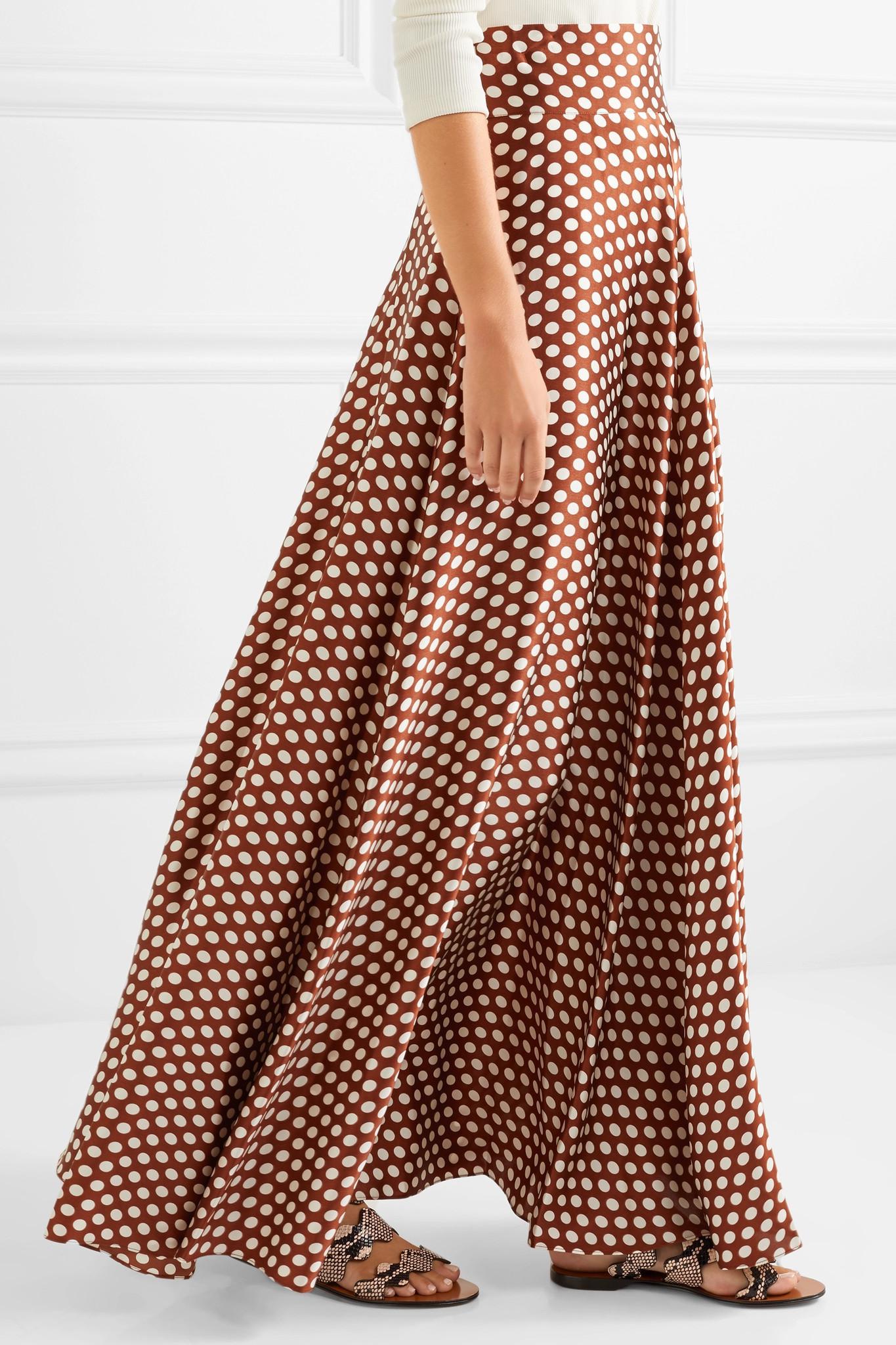 Diane von Furstenberg Polka-dot Silk-satin Maxi Skirt in Brown | Lyst