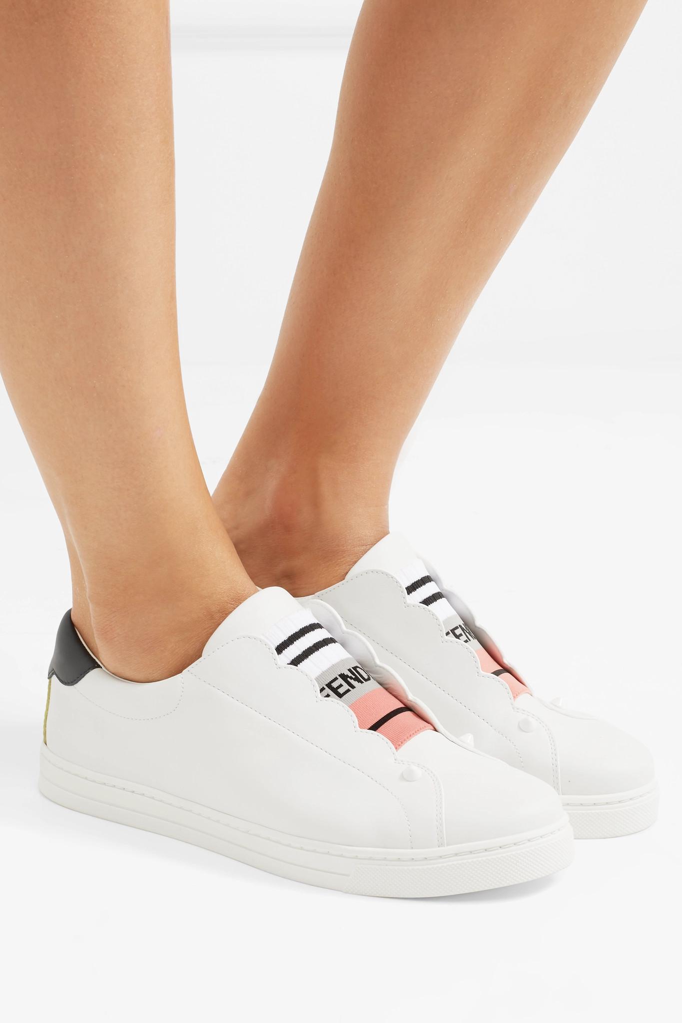Fendi Scalloped Leather Slip-on Sneakers in White | Lyst