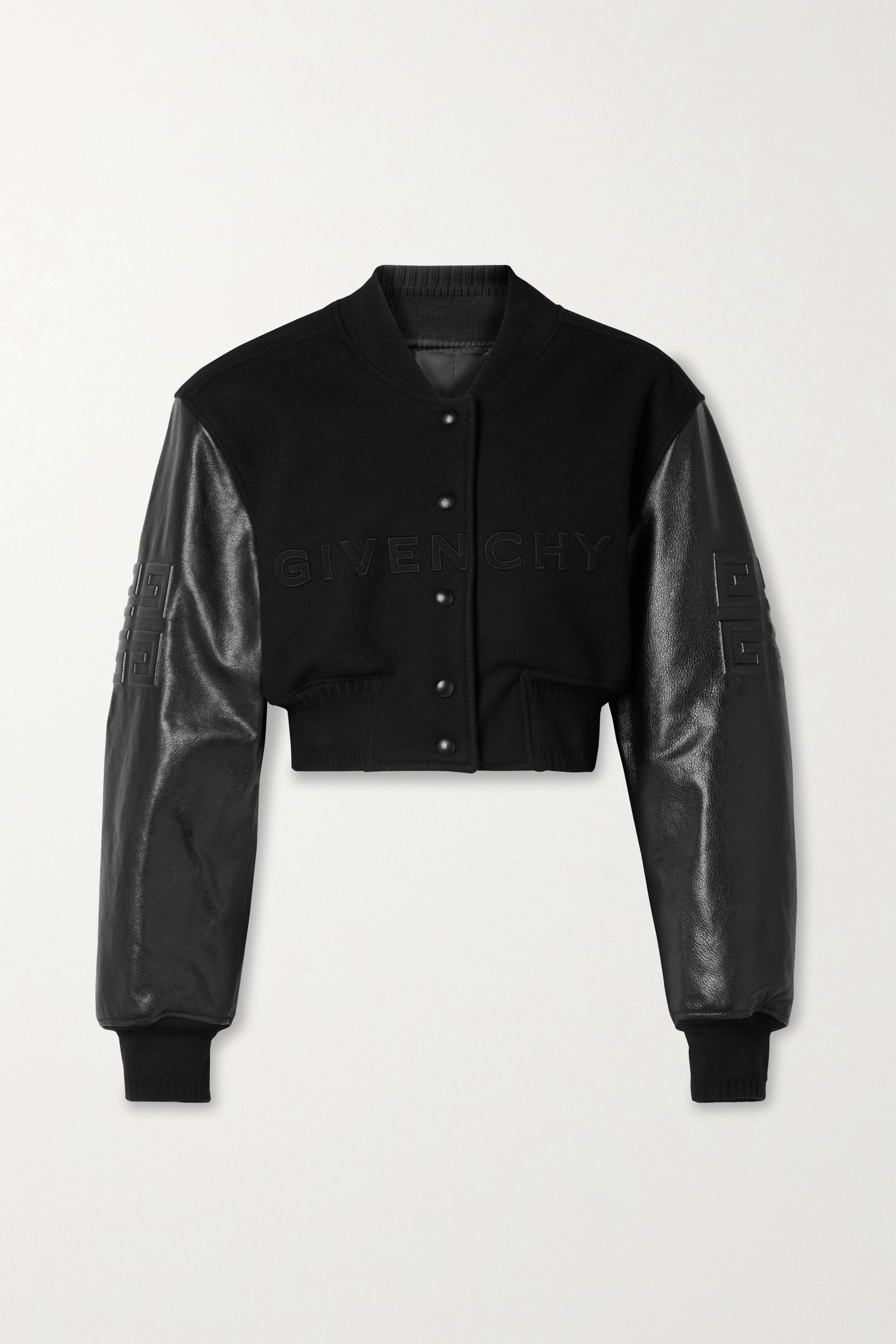 Givenchy Cropped Embroidered Wool-blend Fleece And Leather Bomber ...