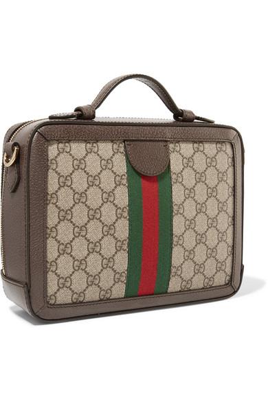 GUCCI Ophidia textured leather-trimmed printed coated-canvas shoulder bag