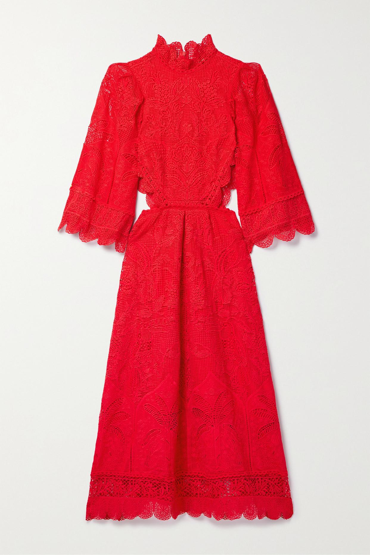 FARM Rio Cutout Guipure Lace Midi Dress in Red | Lyst