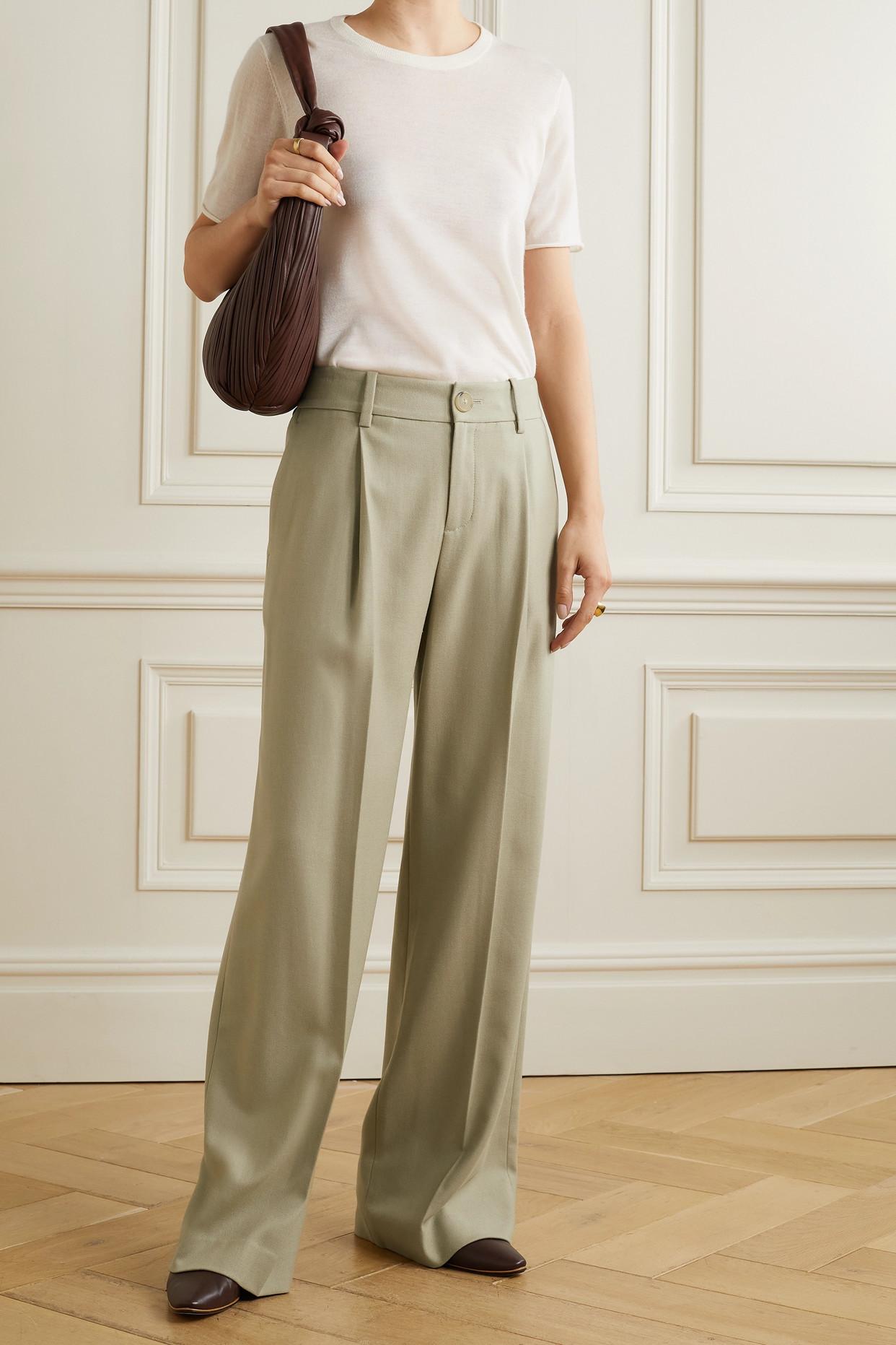 Vince Pleated Flannel Wide-leg Pants in Natural | Lyst