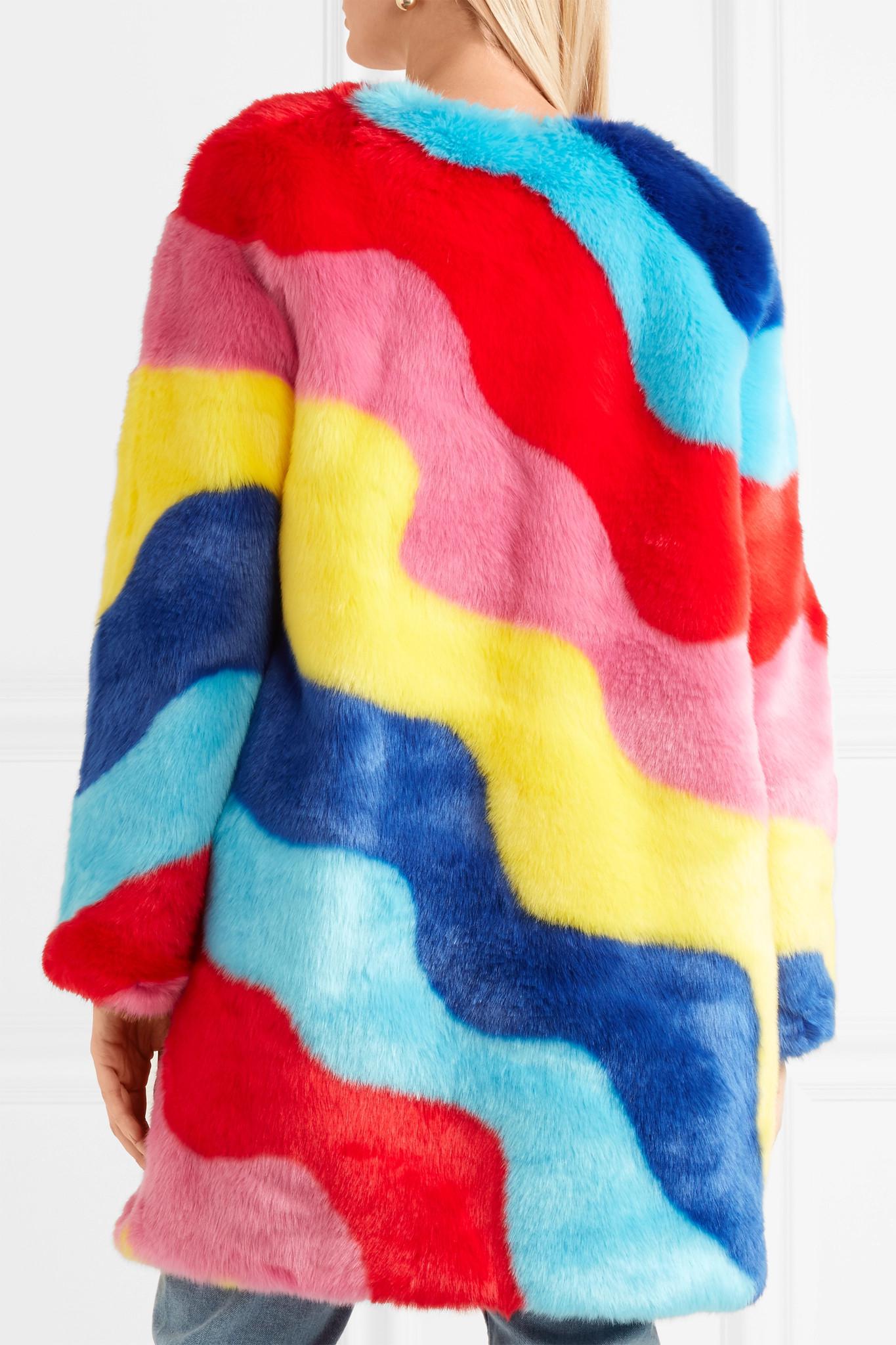 Lyst - Mira Mikati Rainbow Wave Striped Faux Fur Coat in Pink