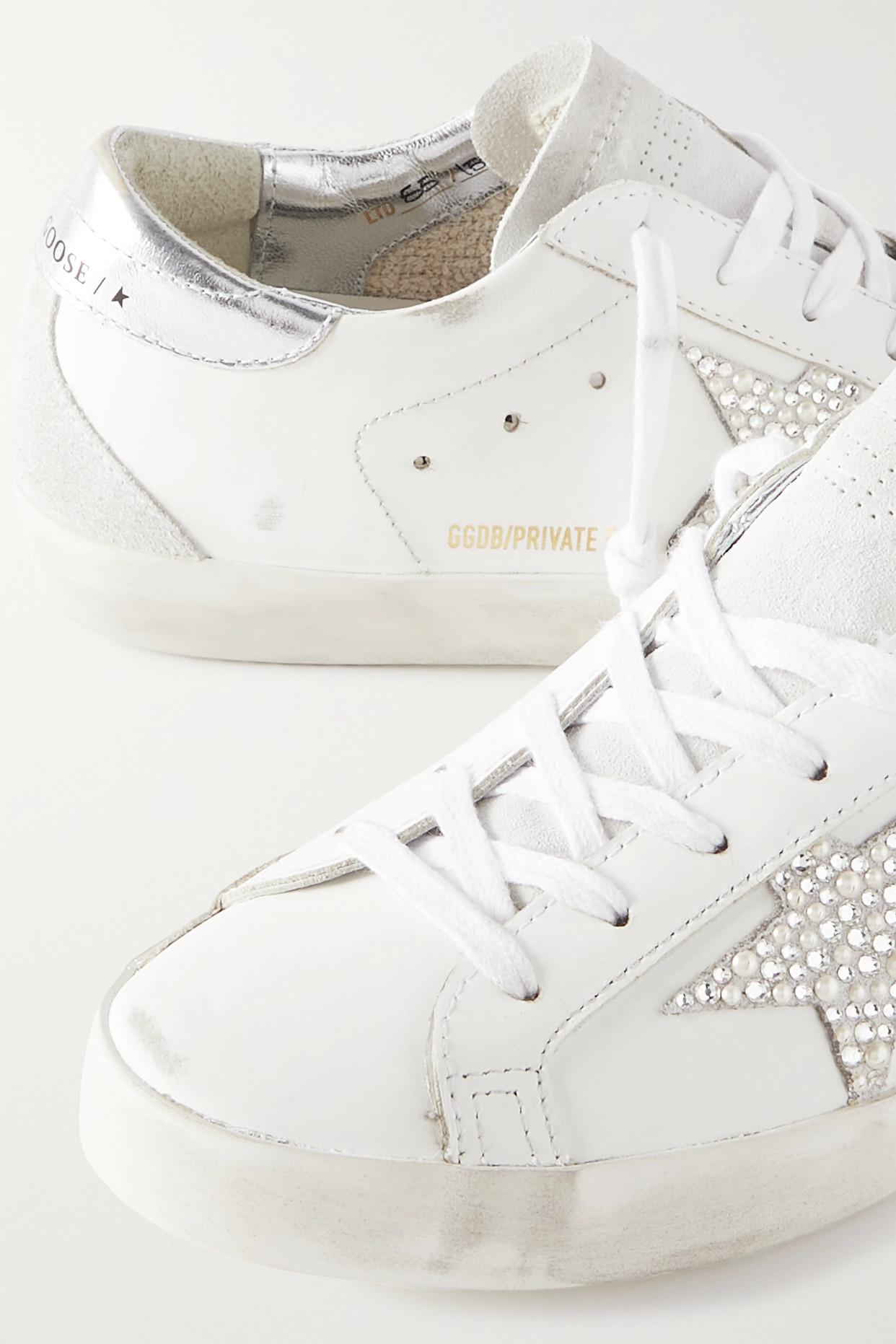 golden goose super star embellished distressed glittered leather sneakers