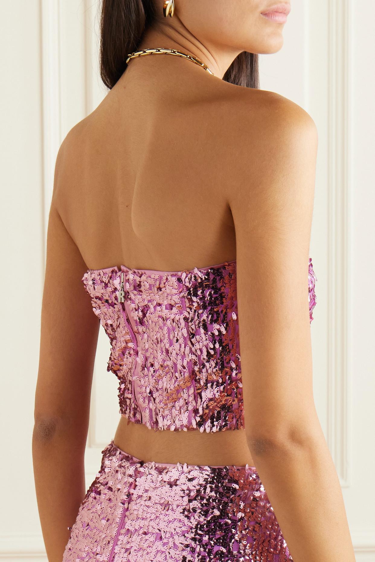 ROTATE BIRGER CHRISTENSEN + Net Sustain Emili Strapless Cropped Sequined  Recycled-tulle Top in Pink | Lyst