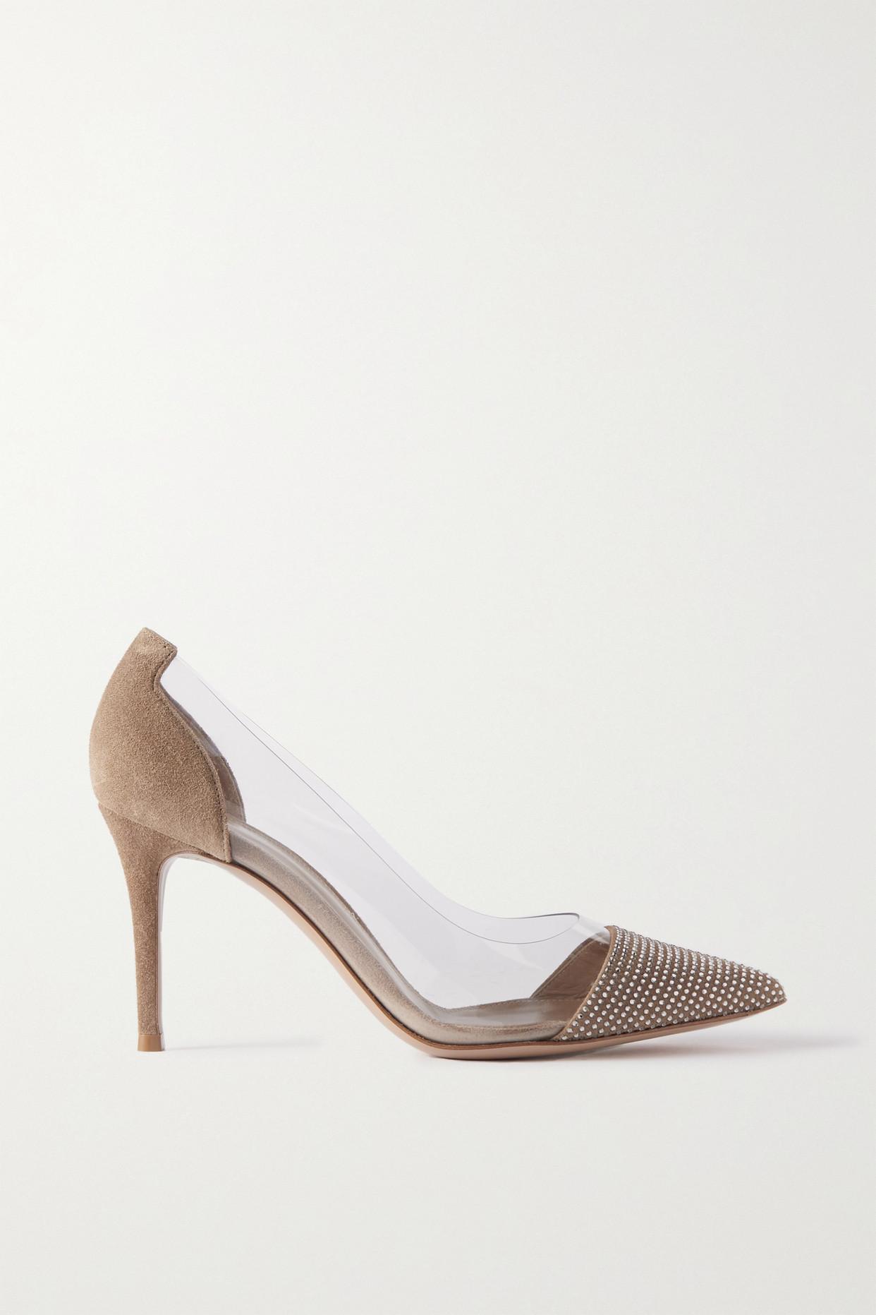 Gianvito Rossi 85 Crystal-embellished Suede-trimmed Pvc Pumps in White ...