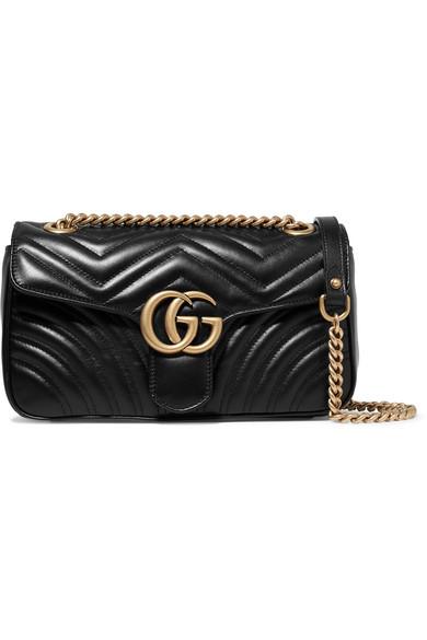 Gucci Shoulder Bag Gg Marmont Small Size In Matelassè Leather Worked With  Chevron Pattern And Heart On The Back in Black