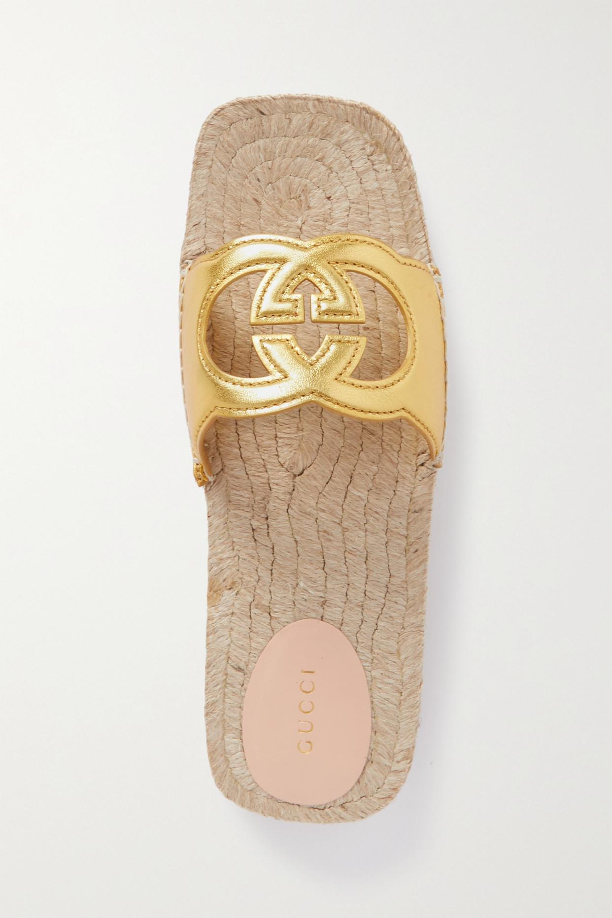 Gucci Naty Cutout Metallic Leather Espadrille Slides in White Lyst