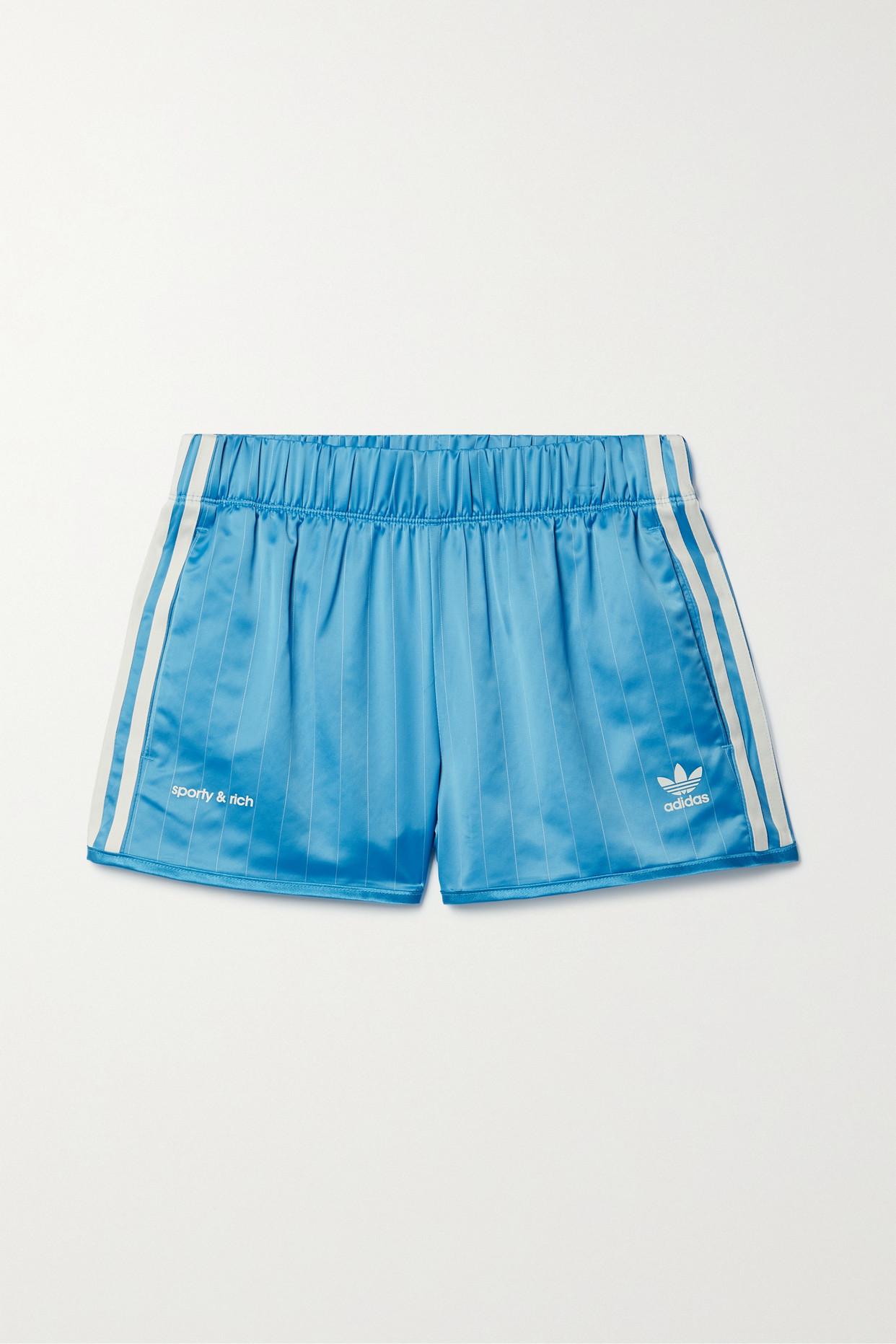 adidas Originals + Sporty & Rich Pinstriped Recycled-satin Shorts in Blue |  Lyst