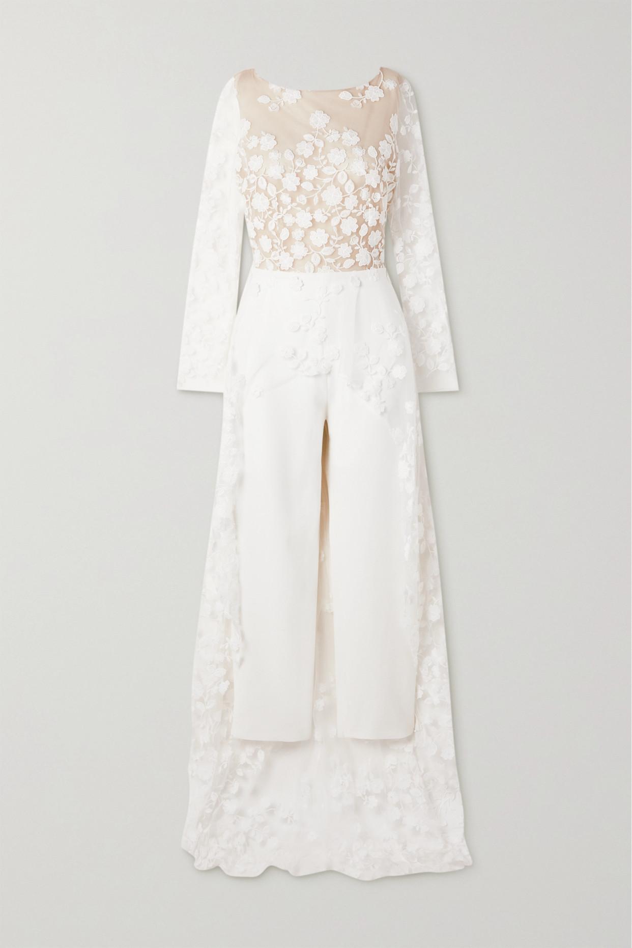 Rime Arodaky Patsy Lace-trimmed Embroidered Tulle And Crepe Jumpsuit in White | Lyst