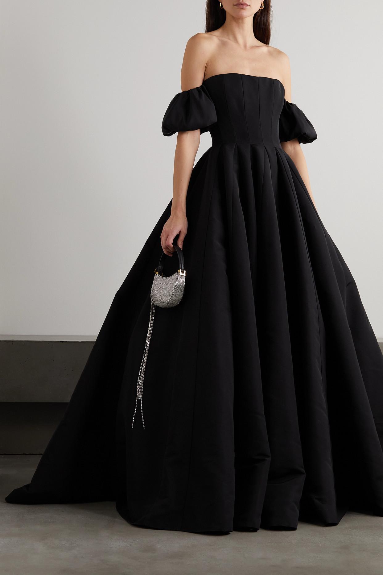 Markarian Thalia Off-the-shoulder Silk-faille Gown in Black