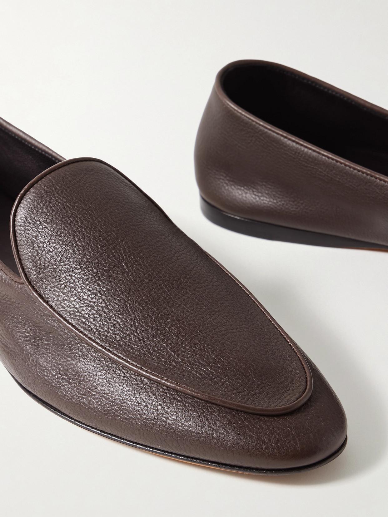 The Row Hereditas Textured-Leather Loafers in Brown | Lyst