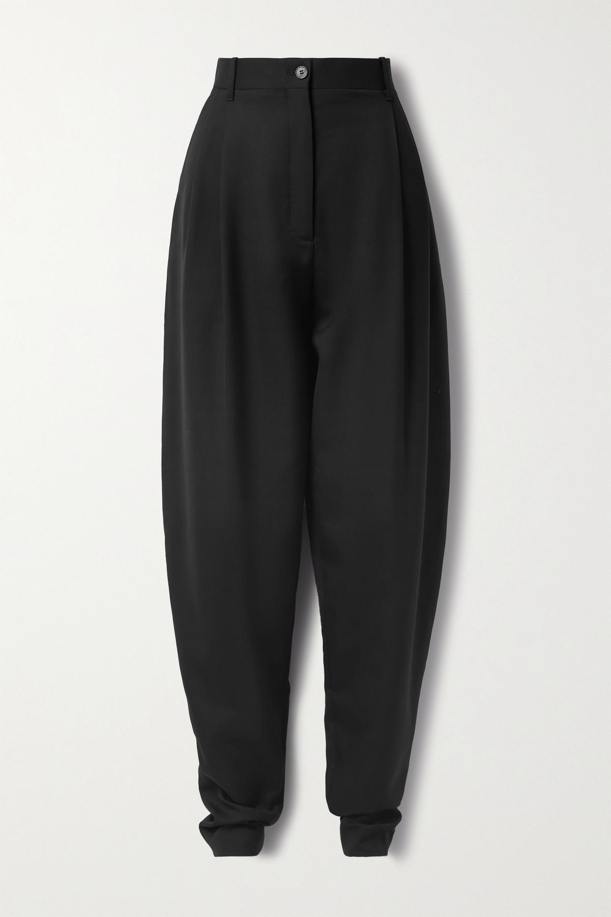 The Row Malu Pleated Wool-blend Tapered Pants in Black | Lyst
