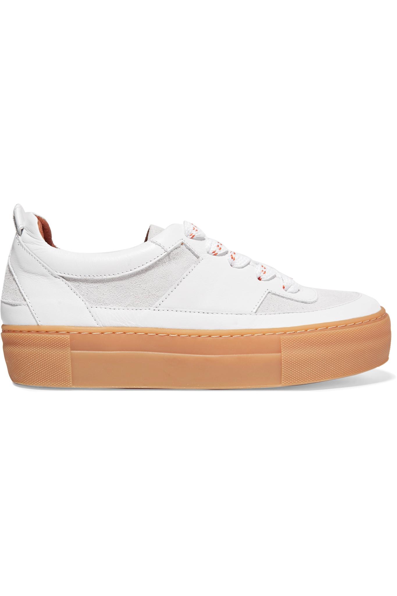 Ganni Corinne Suede And Leather Sneakers in White - Lyst