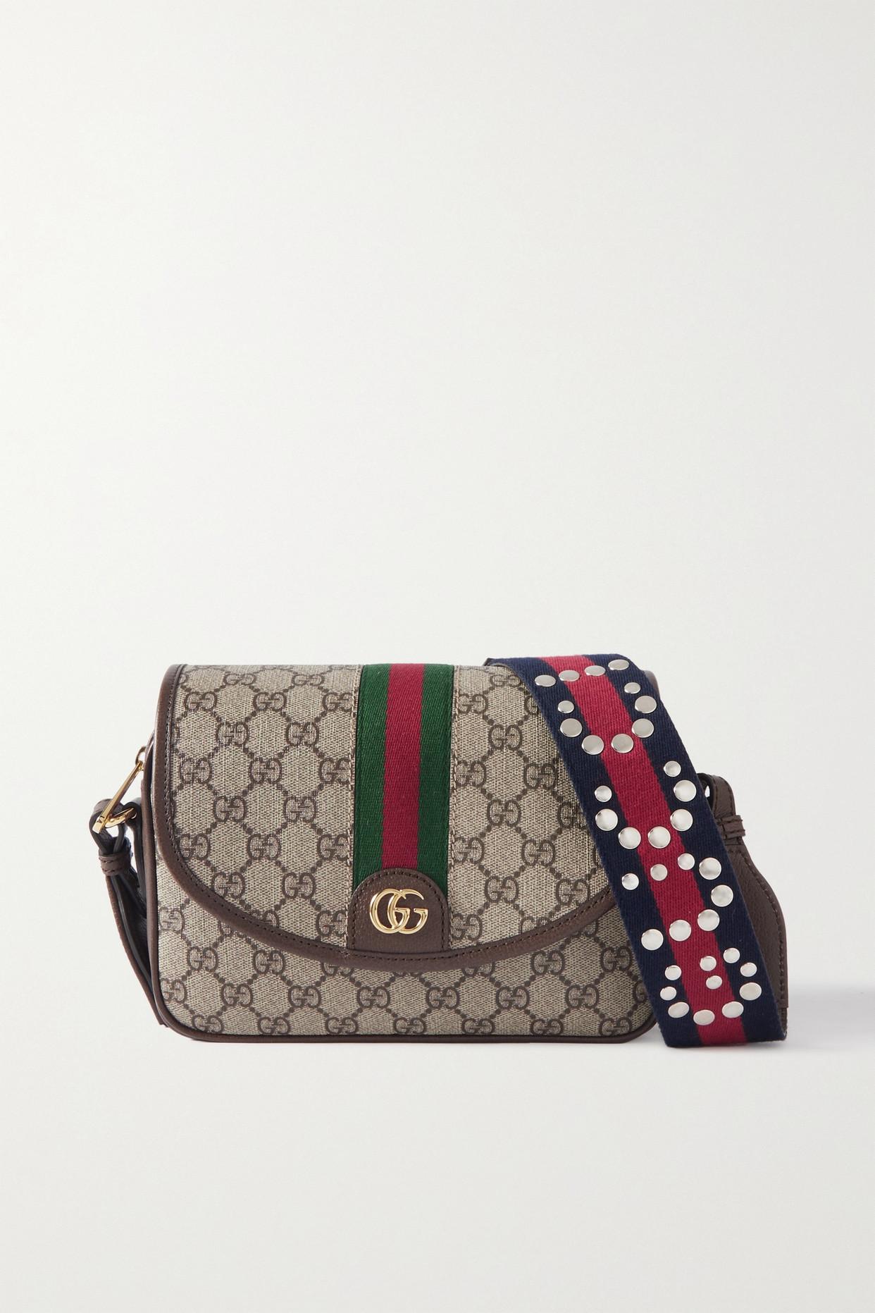 Gucci Ophidia Webbing-trimmed Textured-leather And Printed Coated-canvas  Shoulder Bag in Brown | Lyst