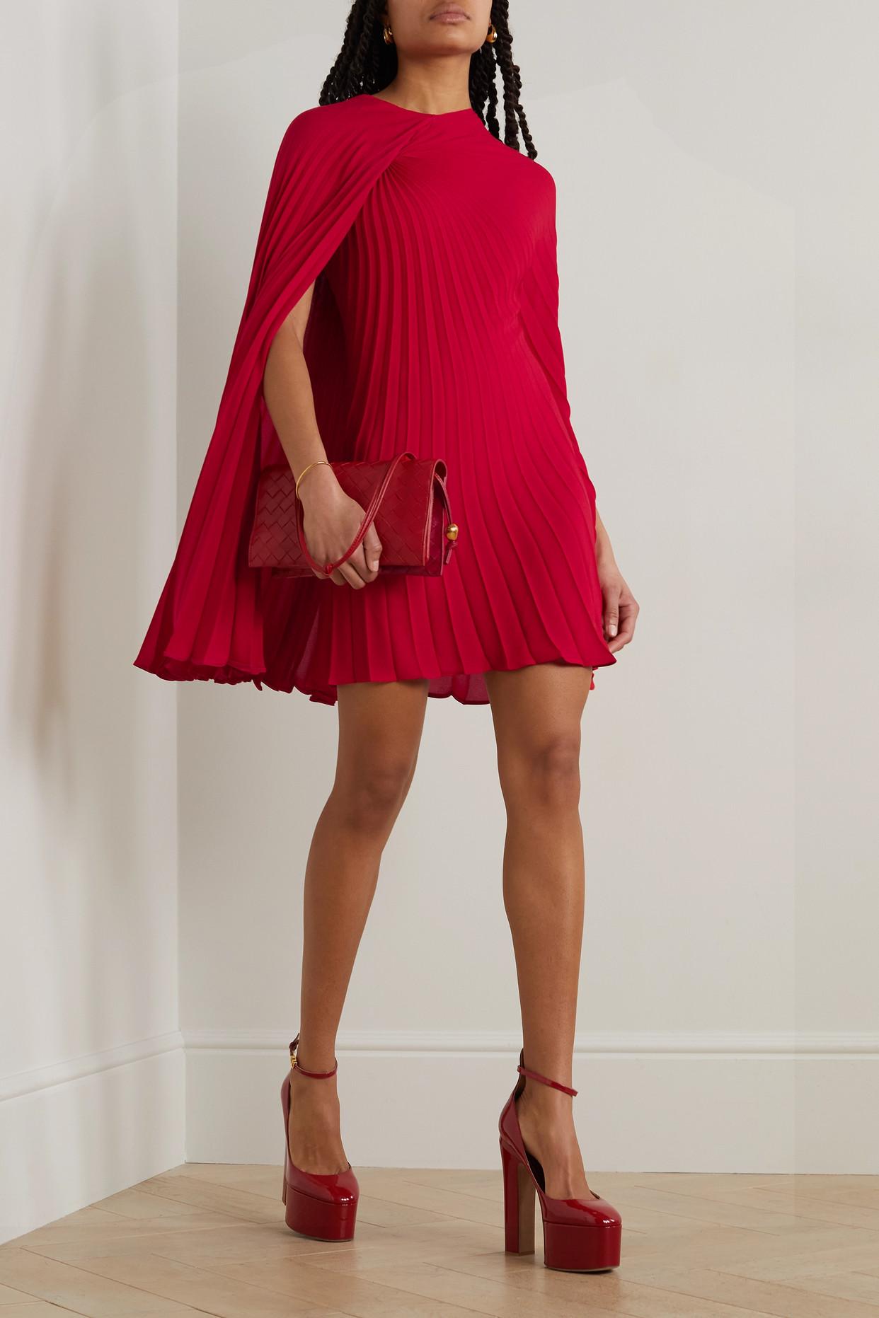 Valentino Garavani Cape-effect Pleated Silk-georgette Mini Dress in Red |  Lyst