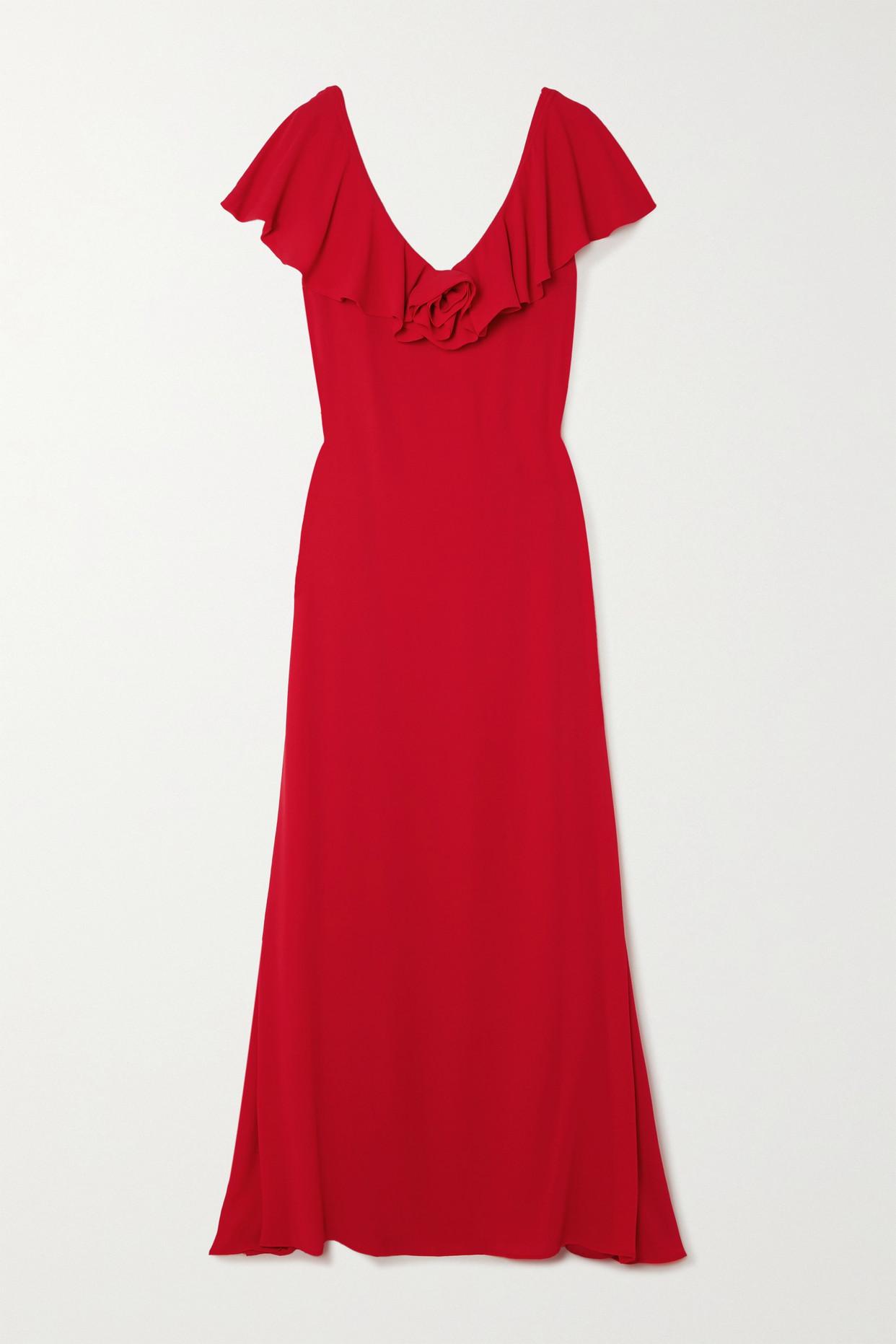 BERNADETTE Sebastian Ruffled Crepe De Chine Gown in Red | Lyst UK