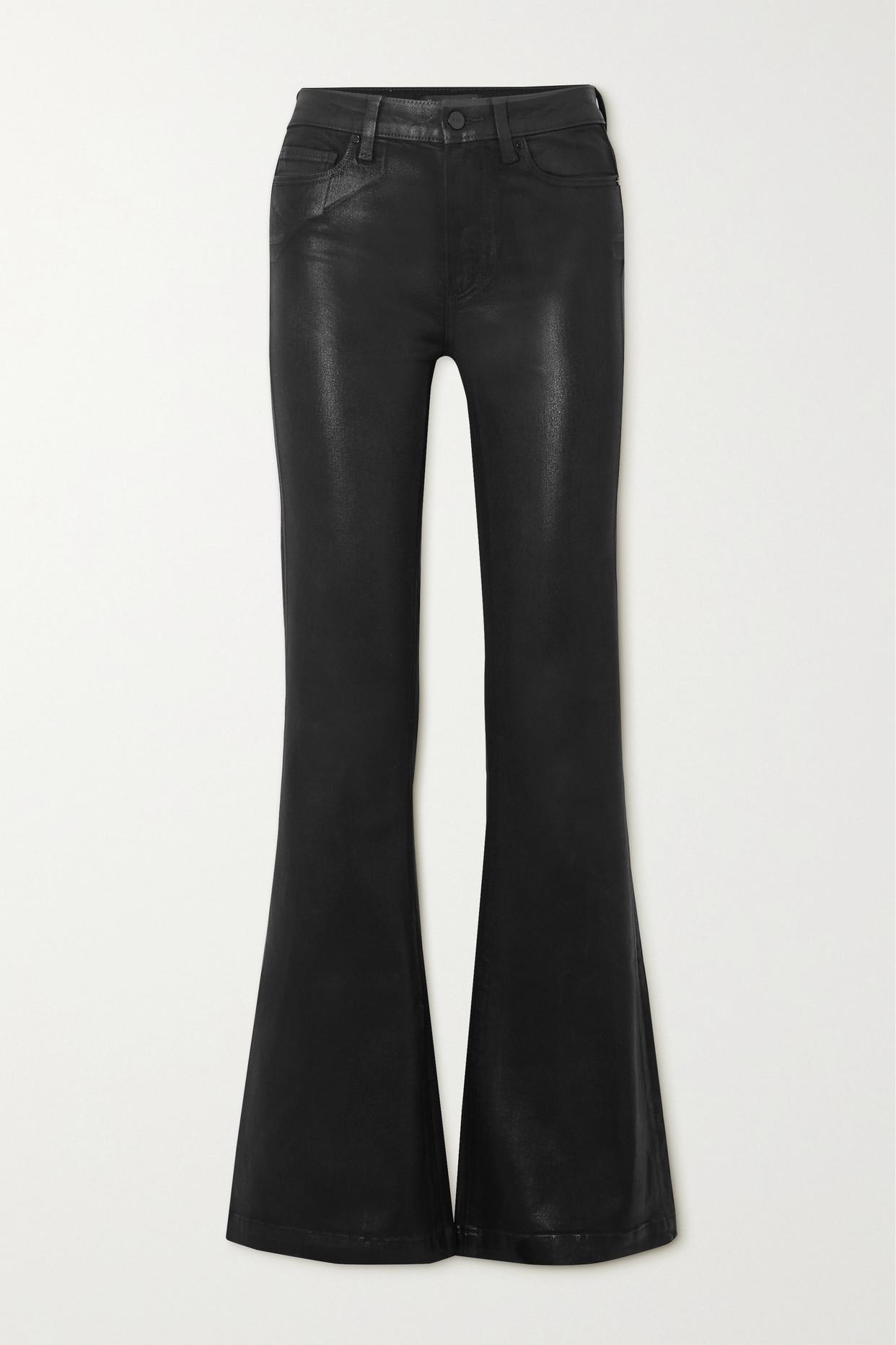 PAIGE Genevieve High-rise Coated Flared Jeans in Black | Lyst