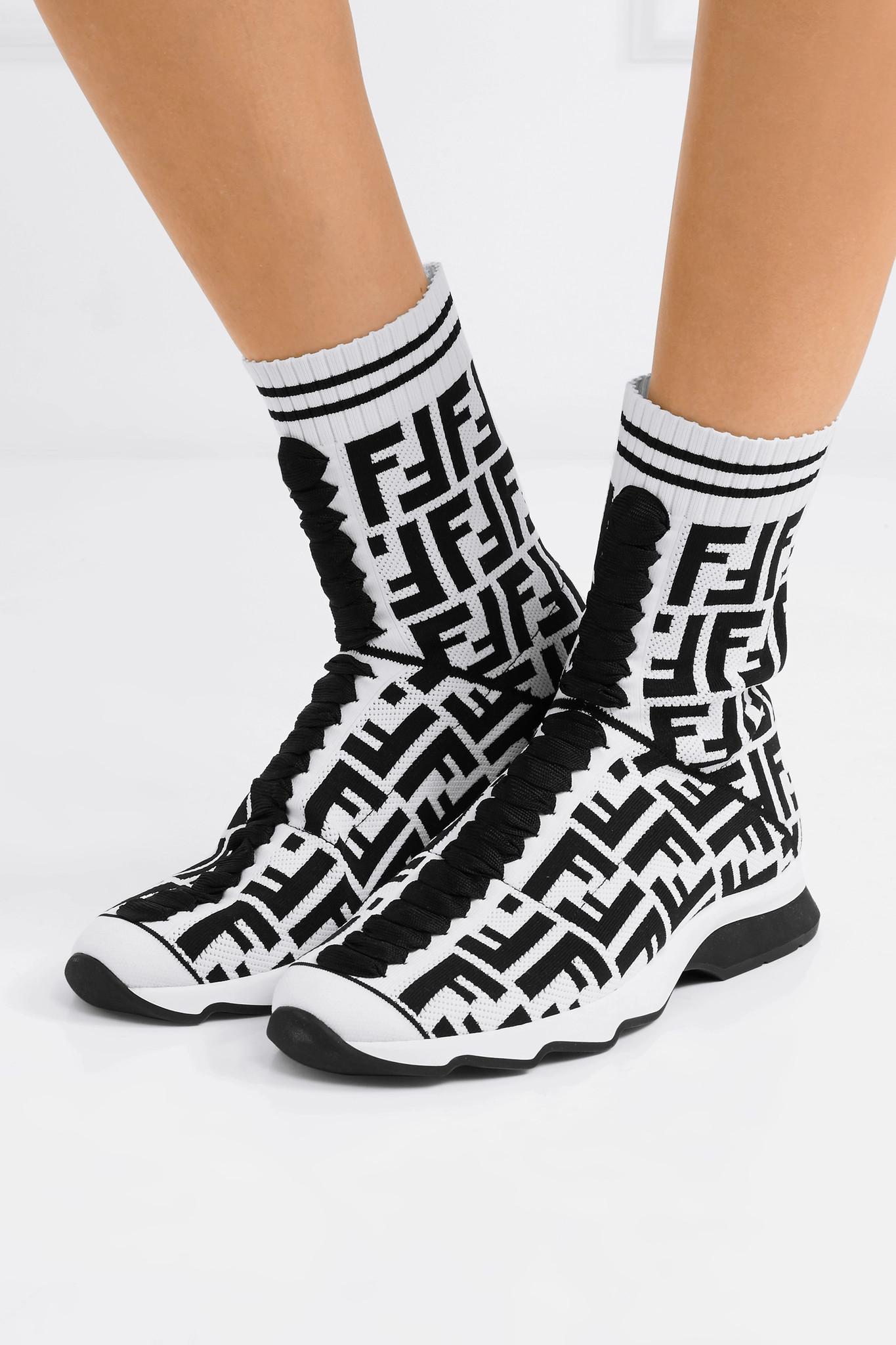 Hilsen Myre unse Fendi Logo Sock Sneaker Boots in White | Lyst
